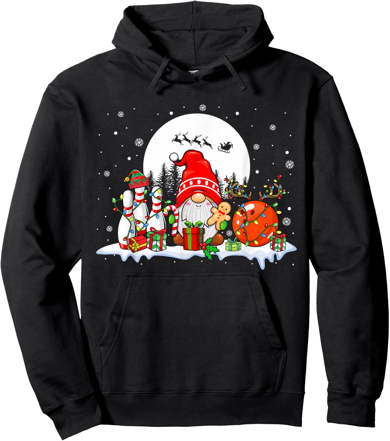 Gnome With Bowling Equipment Christmas Costume Player Fan Hoodie - Hoodie | Black