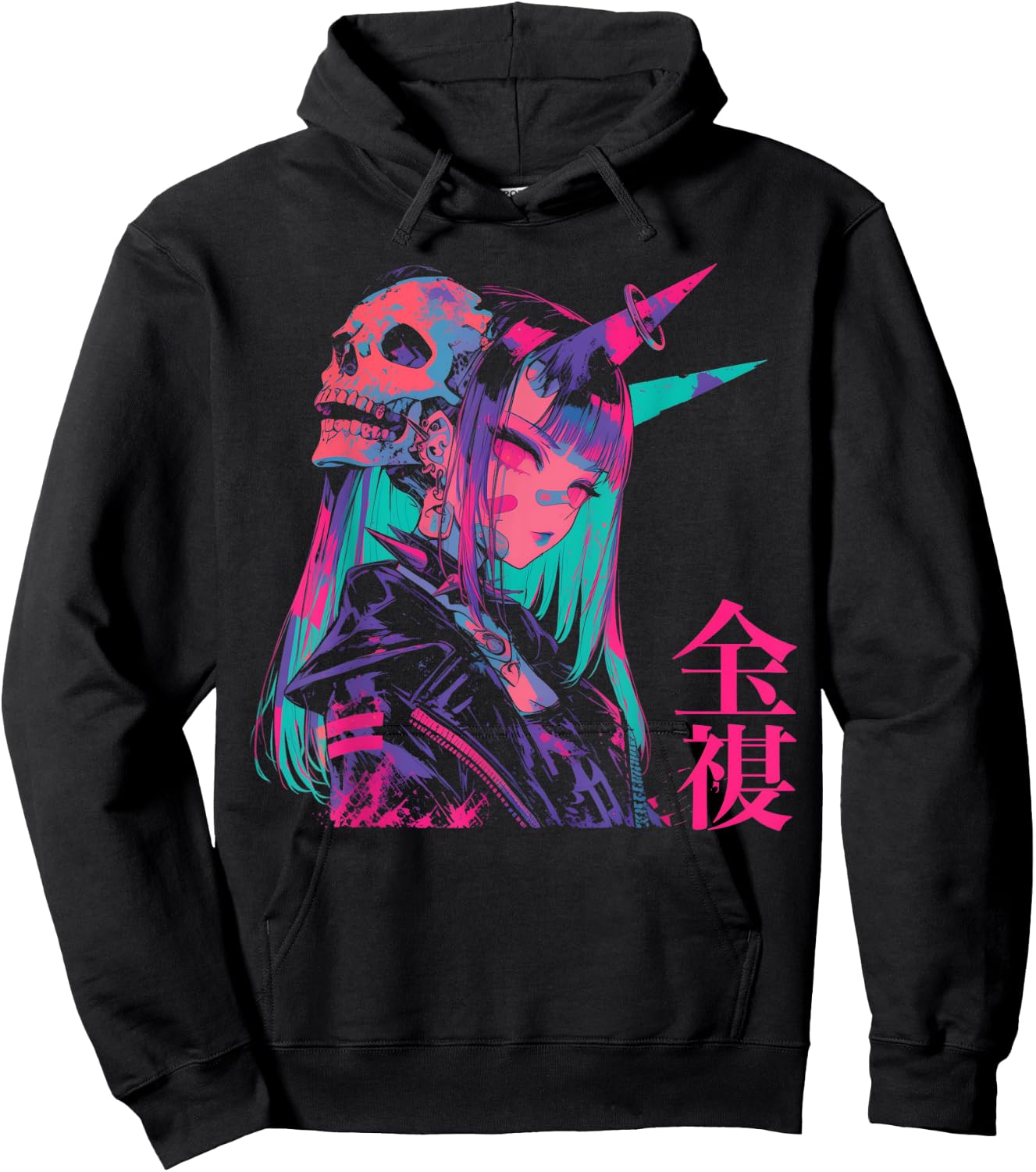 Goth Grunge Demon Anime Girl Waifu Horror Alt Aesthetic Hoodie - Hoodie | Black