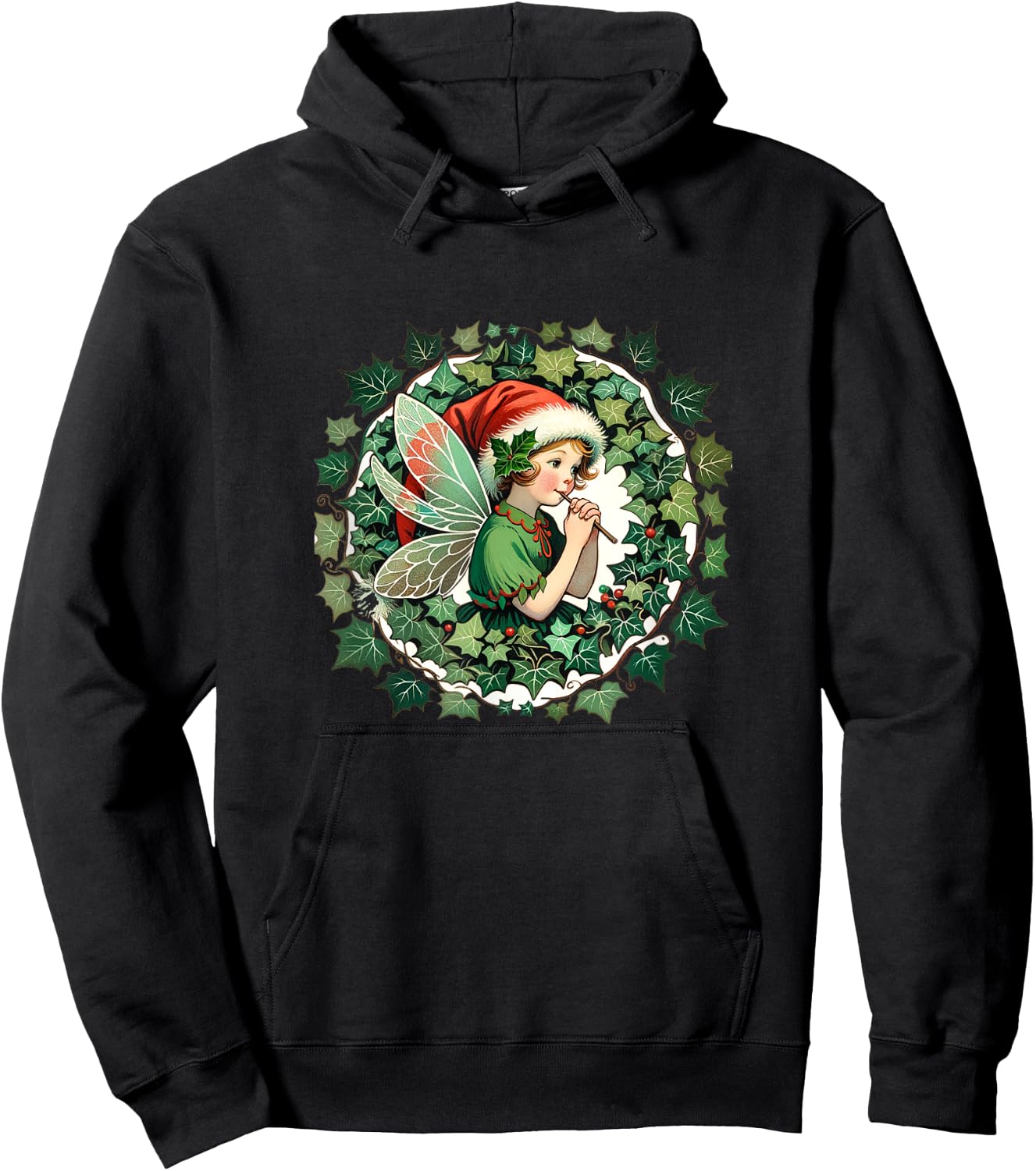 Yule Fairy Cute Ivy Wreath Hoodie - Hoodie | Black