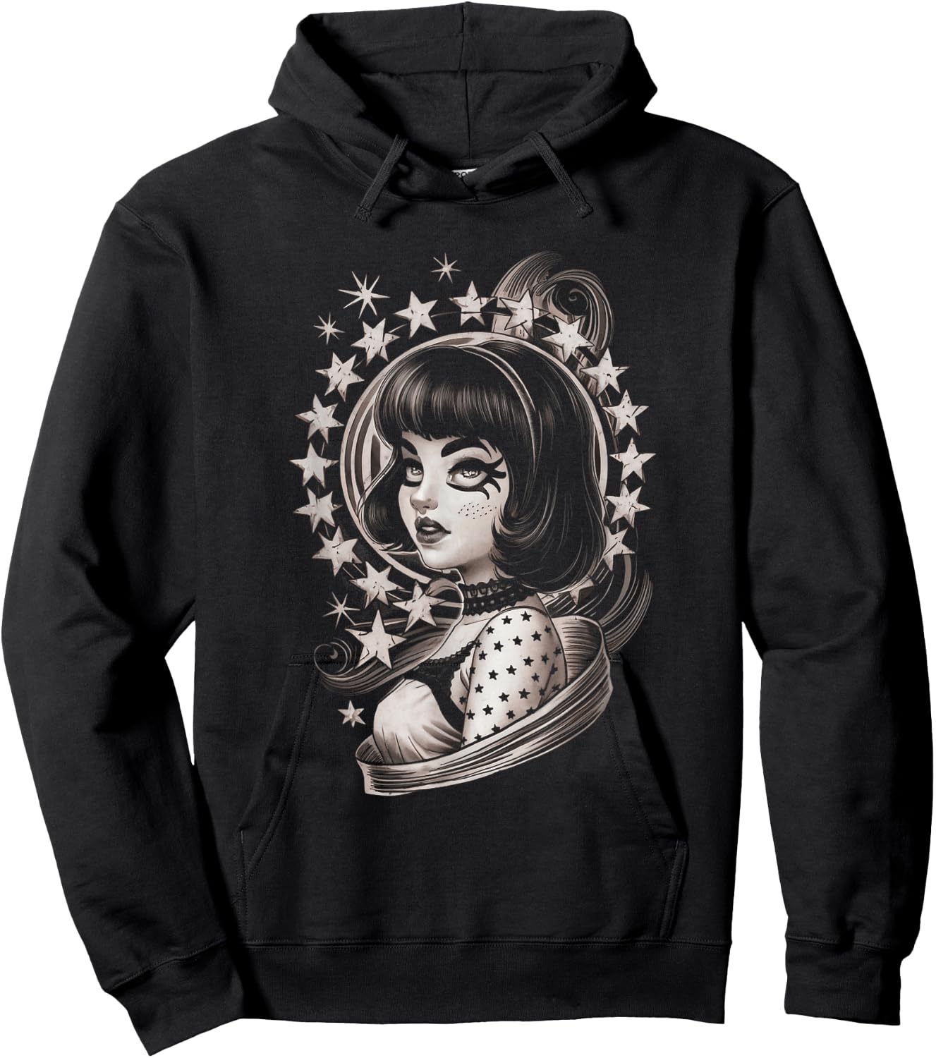 Vintage Tattoo Goth Girl Retro Rockabilly Art Hoodie - Hoodie | Black