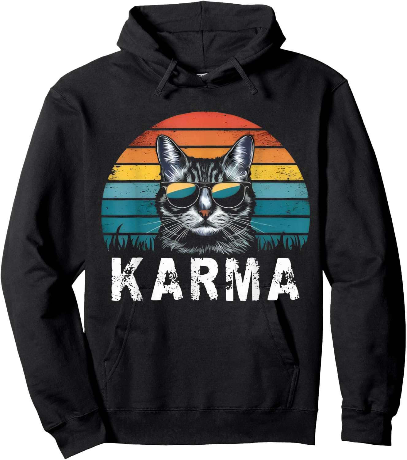 Vintage Cat Music Sunset Gifts Women Men Kids Girls Karma Hoodie - Hoodie | Black