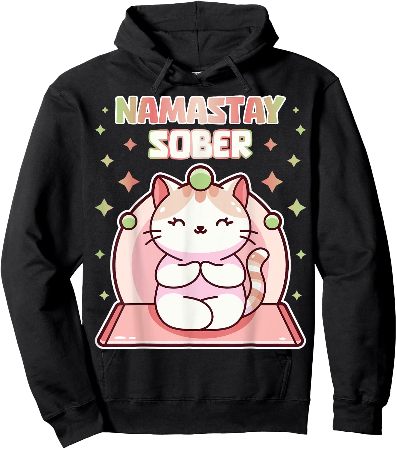 Namastay Sober Cute Cat Yoga NA AA Gym 1 Year Soberiety Women Hoodie - Hoodie | Black