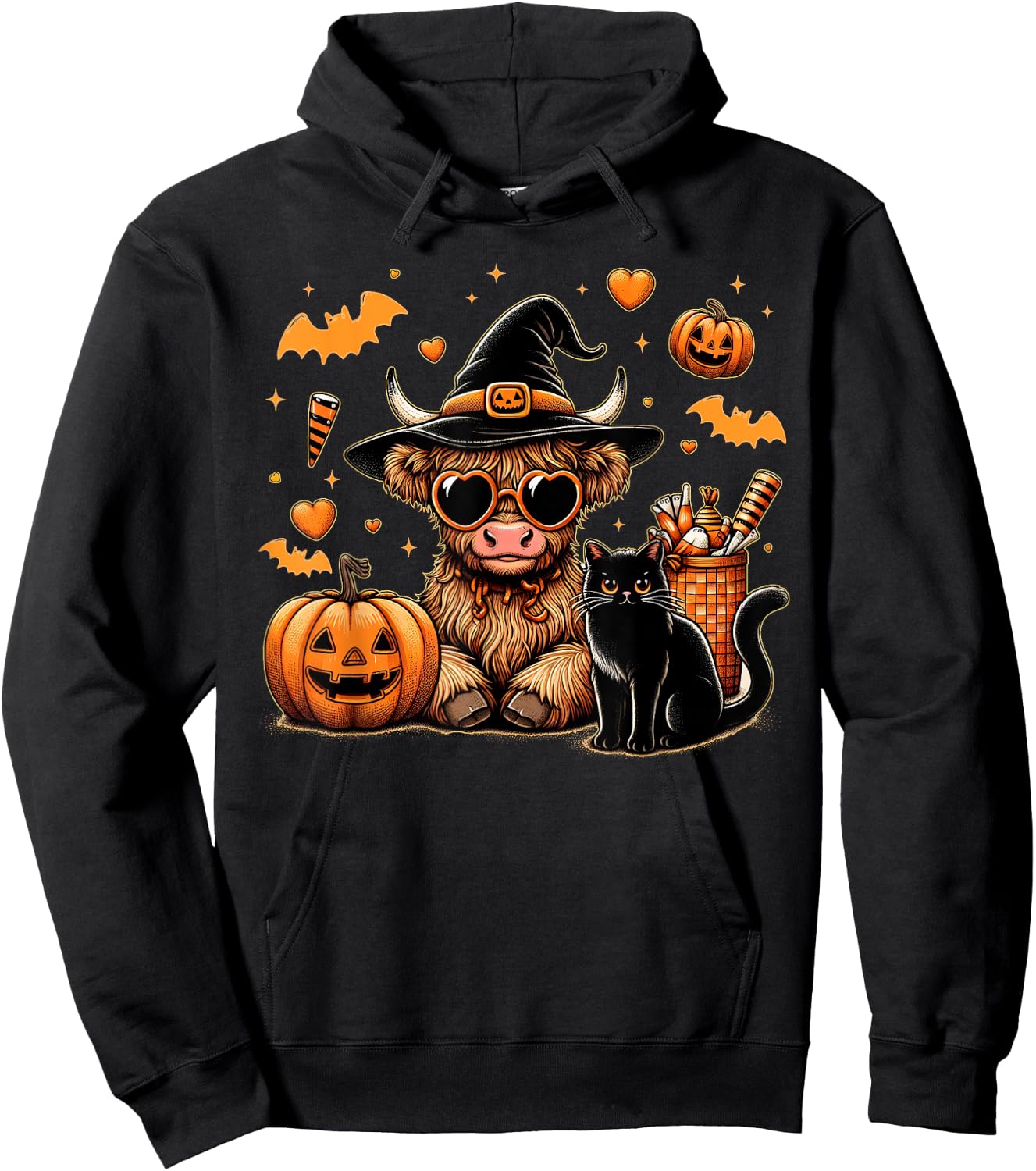 Highland Cow Halloween Shirt Women Girls Fall Autumn Hoodie - Hoodie | Black
