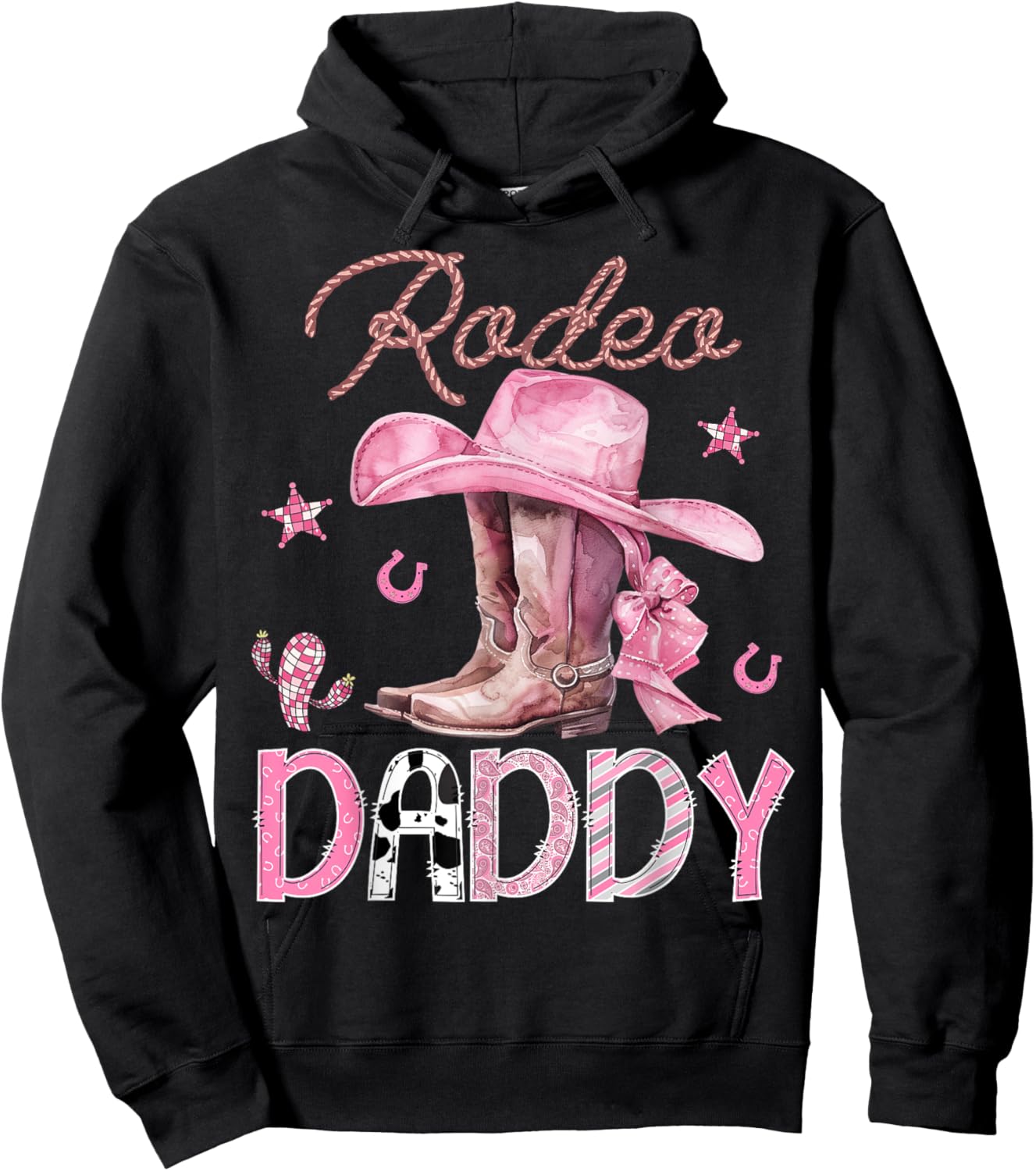 Rodeo Daddy Pink Boots Coquette CowGirl Birthday Party Hoodie - Hoodie | Black