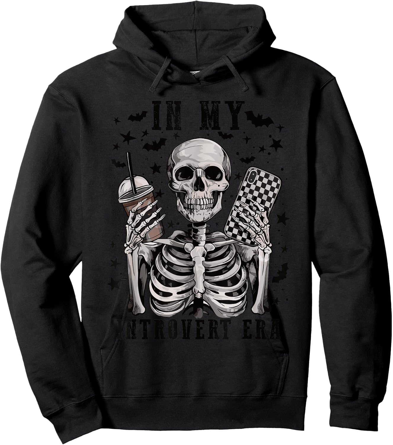 In My Introvert Era Retro Halloween Skeleton Coffee Hoodie - Hoodie | Black