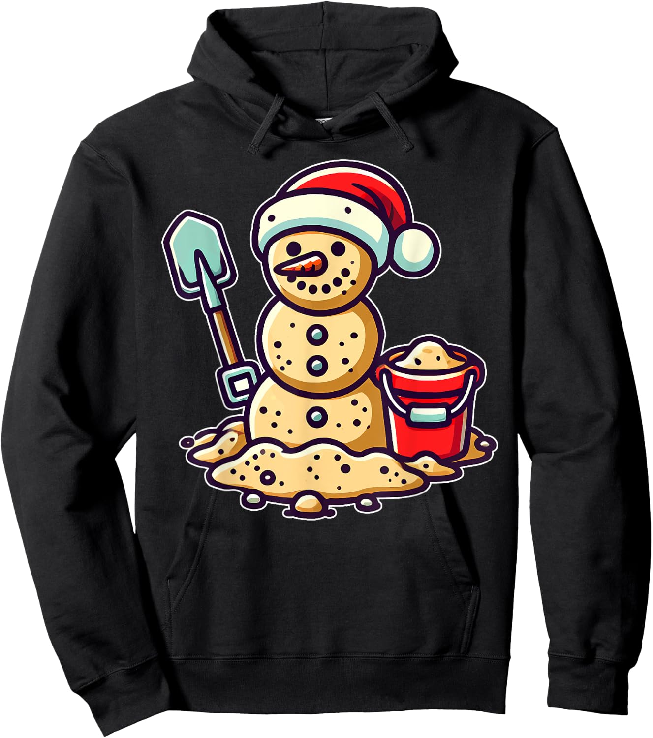 Christmas In July Sand Snowman Santa Hat Shovel Xmas Beach Hoodie - Hoodie | Black