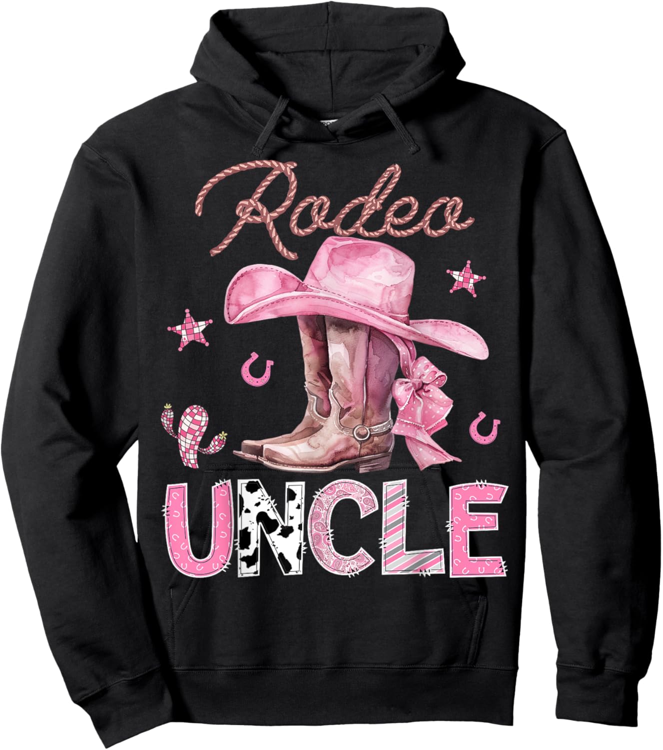 Rodeo Uncle Pink Boots Coquette CowGirl Birthday Party Hoodie - Hoodie | Black