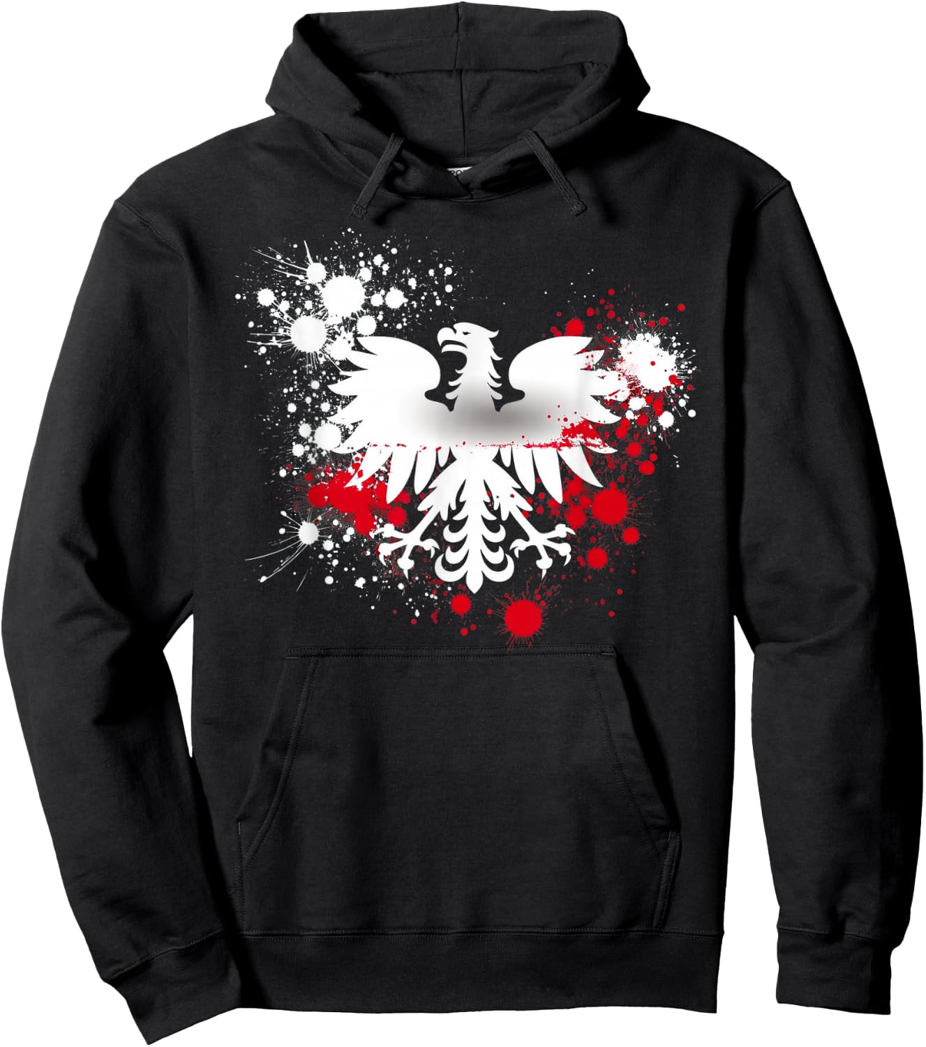 Poland Flag Paint Splatter White Eagle Polska Polish Pride Hoodie - Hoodie | Black