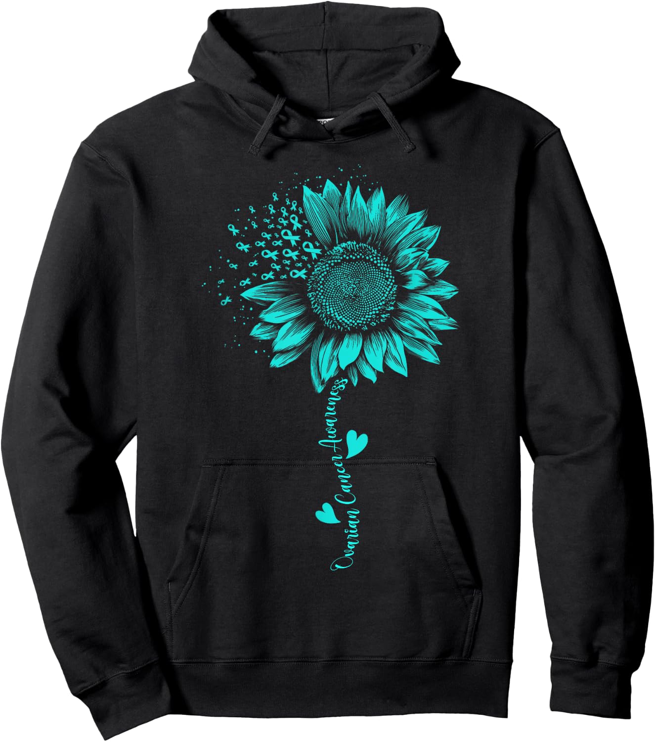 Ovarian Cancer Awareness Sunflower Teal Ribbon Warriors Hoodie - Hoodie | Black
