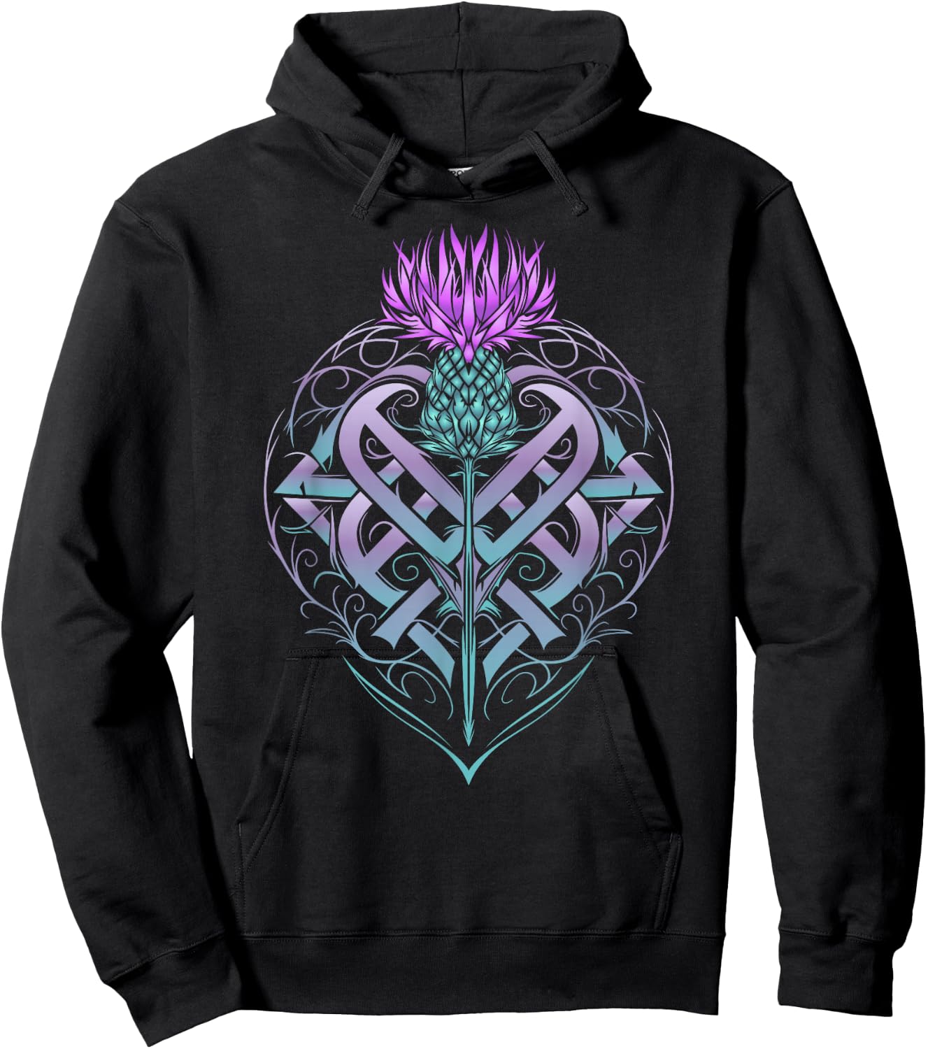 Scottish Thistle with Shield and Celtic Knots Thistle Lover Hoodie - Hoodie | Black