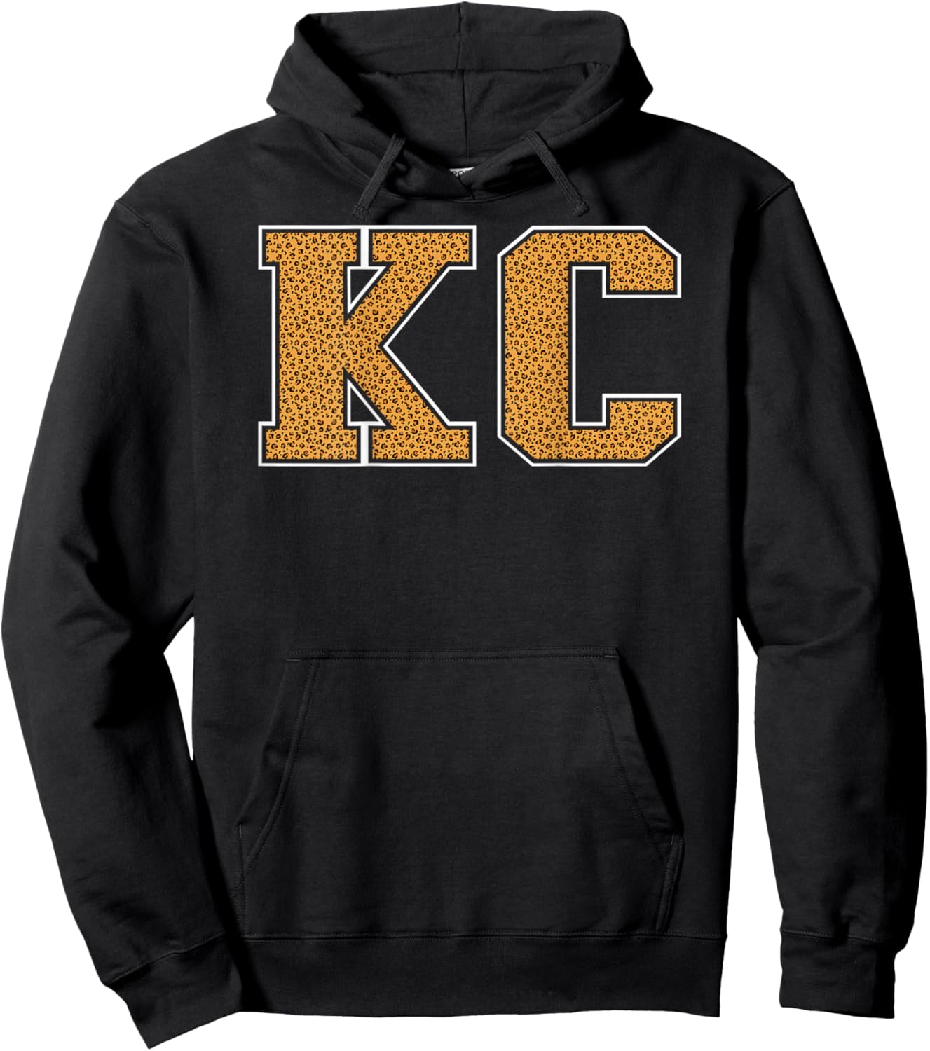 KC Leopard Pattern Retro Varsity Style Kansas City KC Back Hoodie - Hoodie | Black