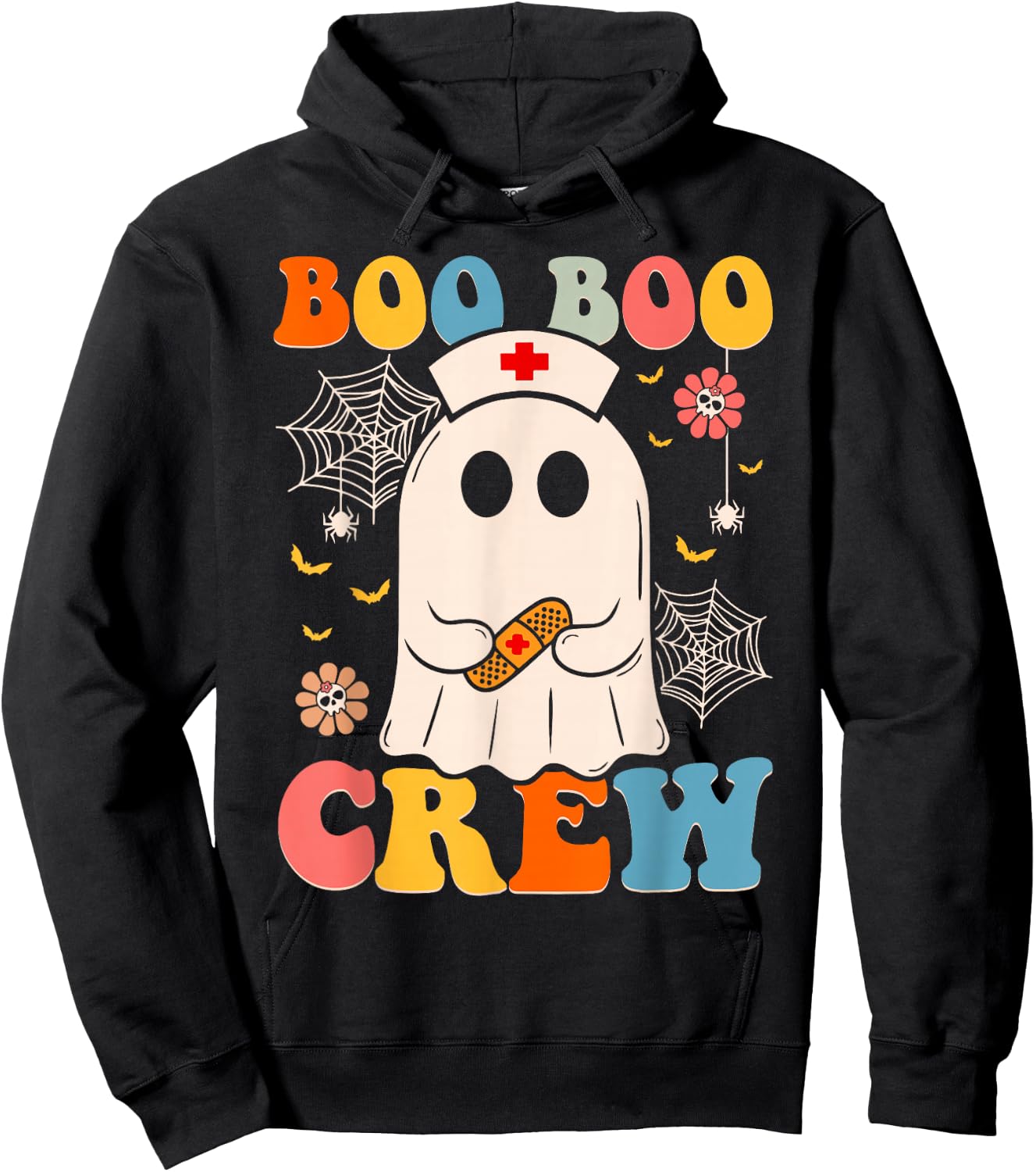 Groovy Retro Boo Boo Crew Nurse Funny Ghost Halloween Nurse Hoodie - Hoodie | Black