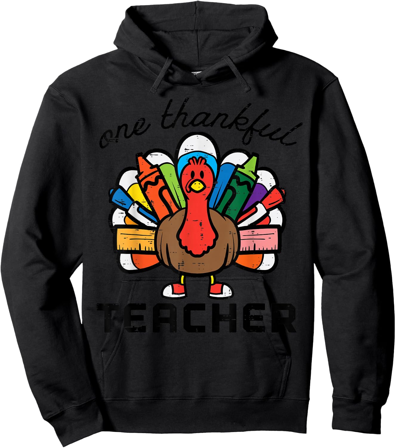 Happy Thanksgiving One Thankful Teacher Turkey Day Men Women Hoodie - Hoodie | Black
