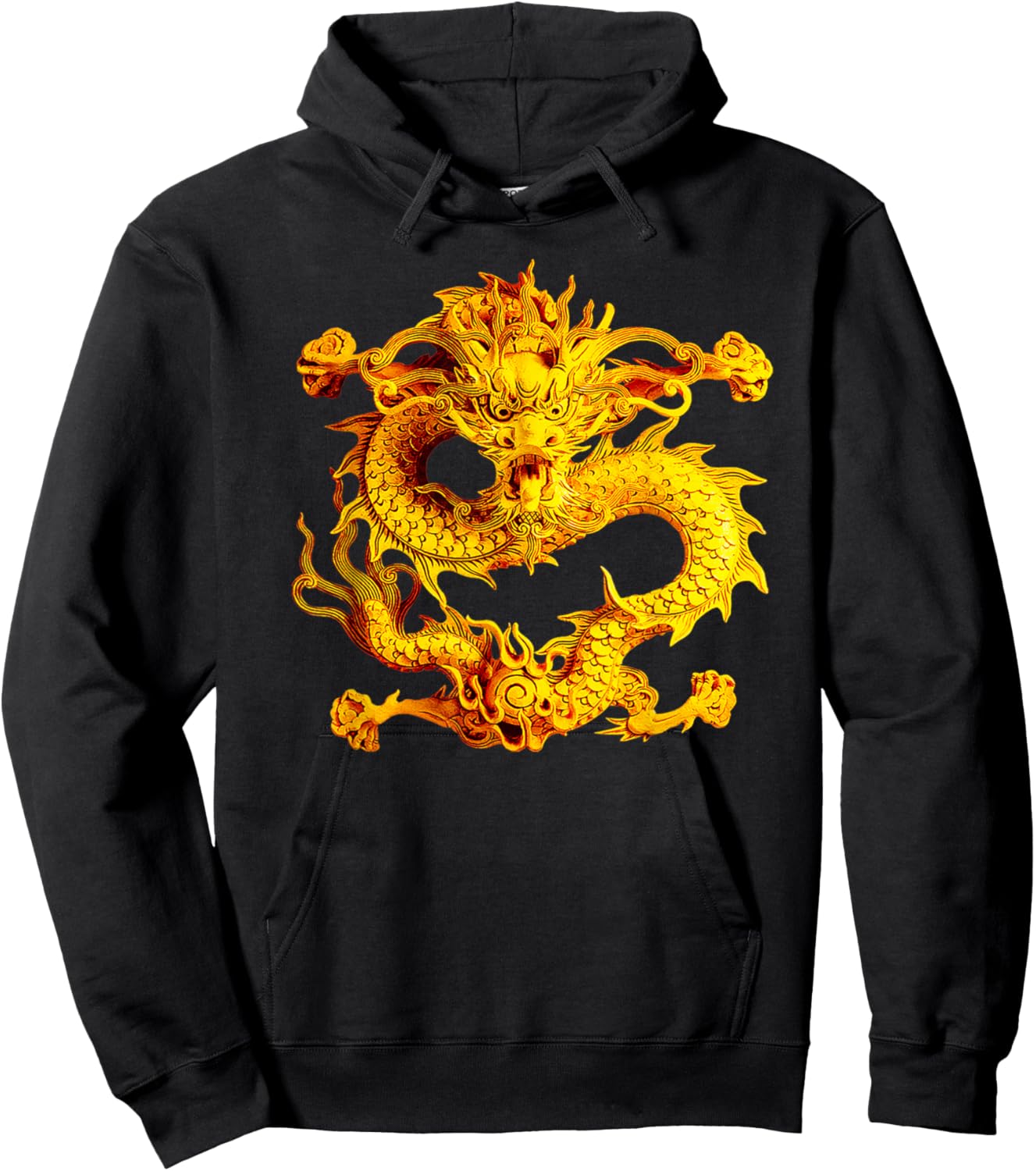 Fearless Golden Chinese Dragon Silhouette 3D Effect Hoodie - Hoodie | Black