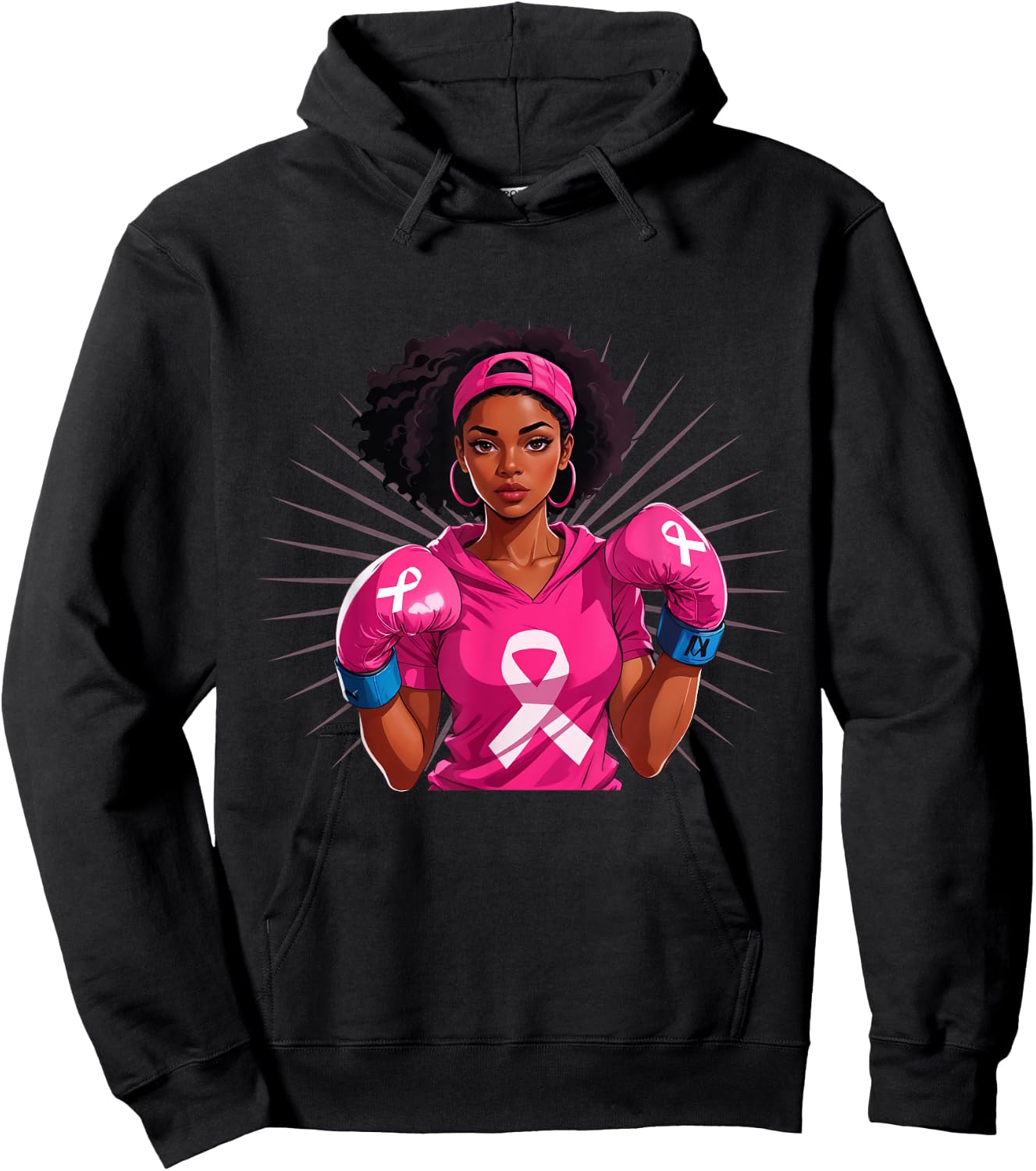 Breast Cancer Awareness African American Woman Boxing Gloves Hoodie - Hoodie | Black
