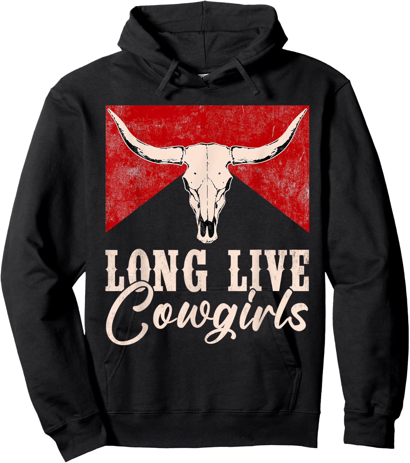 Long Live Vintage Western Bull-Skull Cowgirls Retro Hoodie - Hoodie | Black