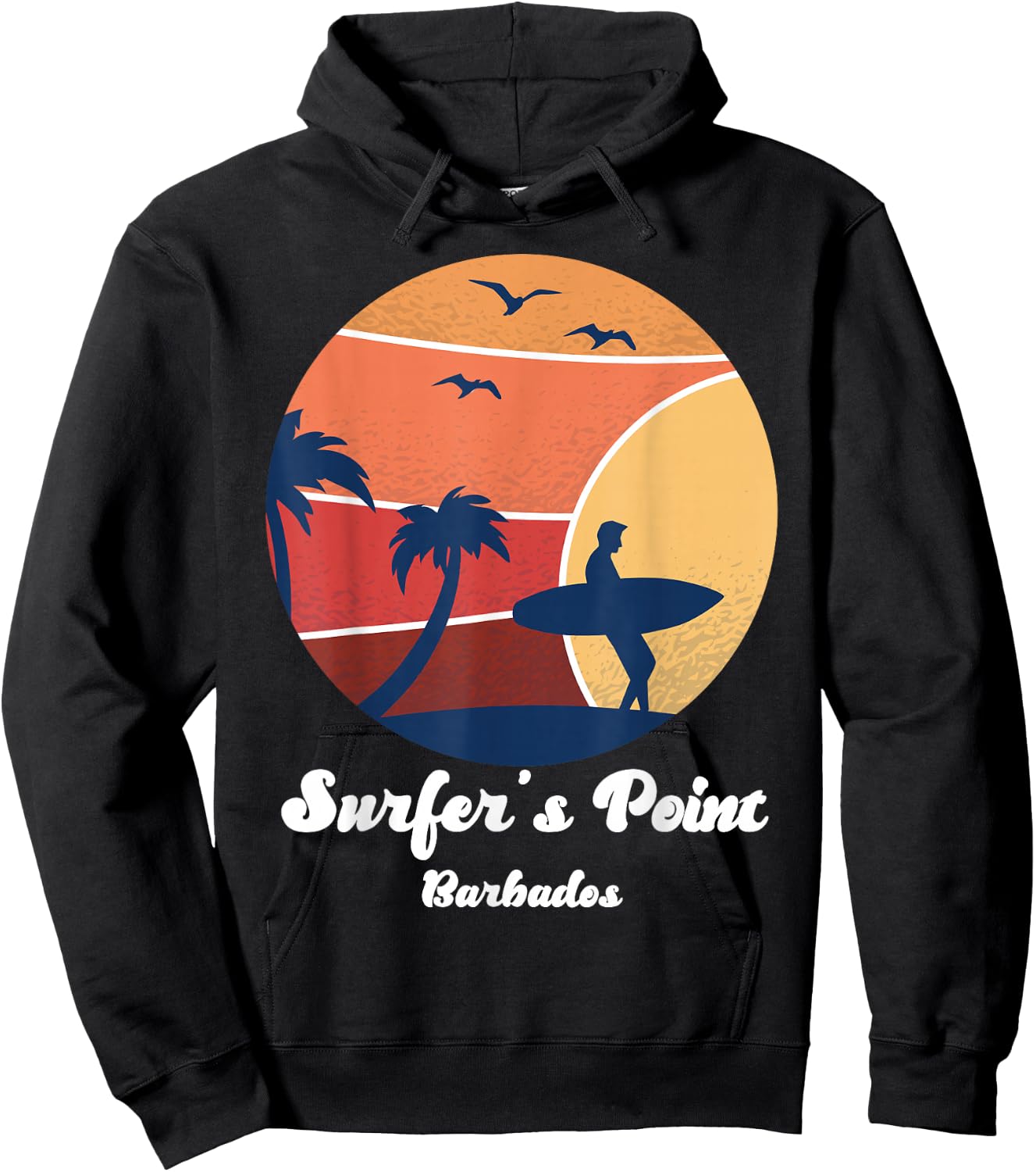 Surfer's Point Barbados Surfing Surfer Vintage Sunset Beach Hoodie - Hoodie | Black