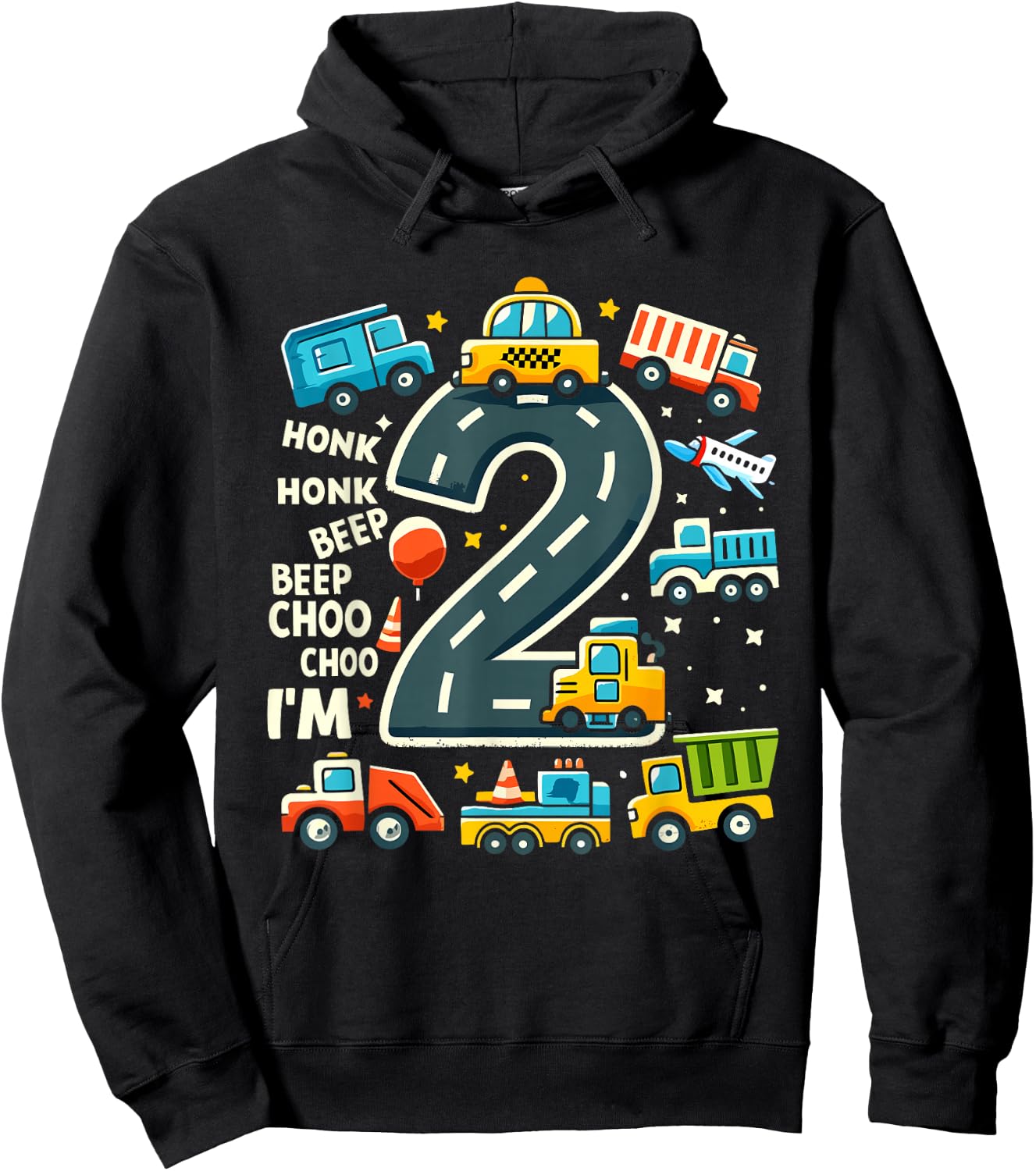 2 Year Old Birthday Boy Truck Car Transportation Hoodie - Hoodie | Black