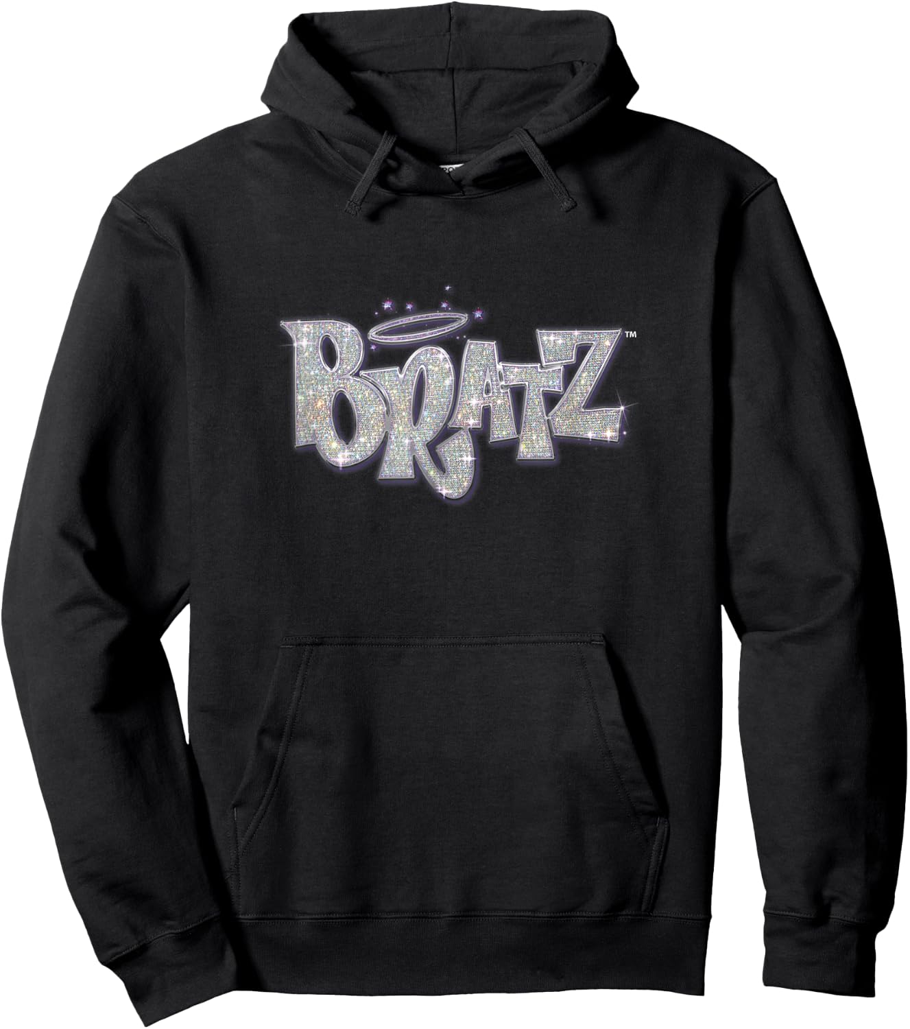 Bratz Silver Glitter Logo Purple Lining Angel Halo Sparkles Hoodie - Hoodie | Black