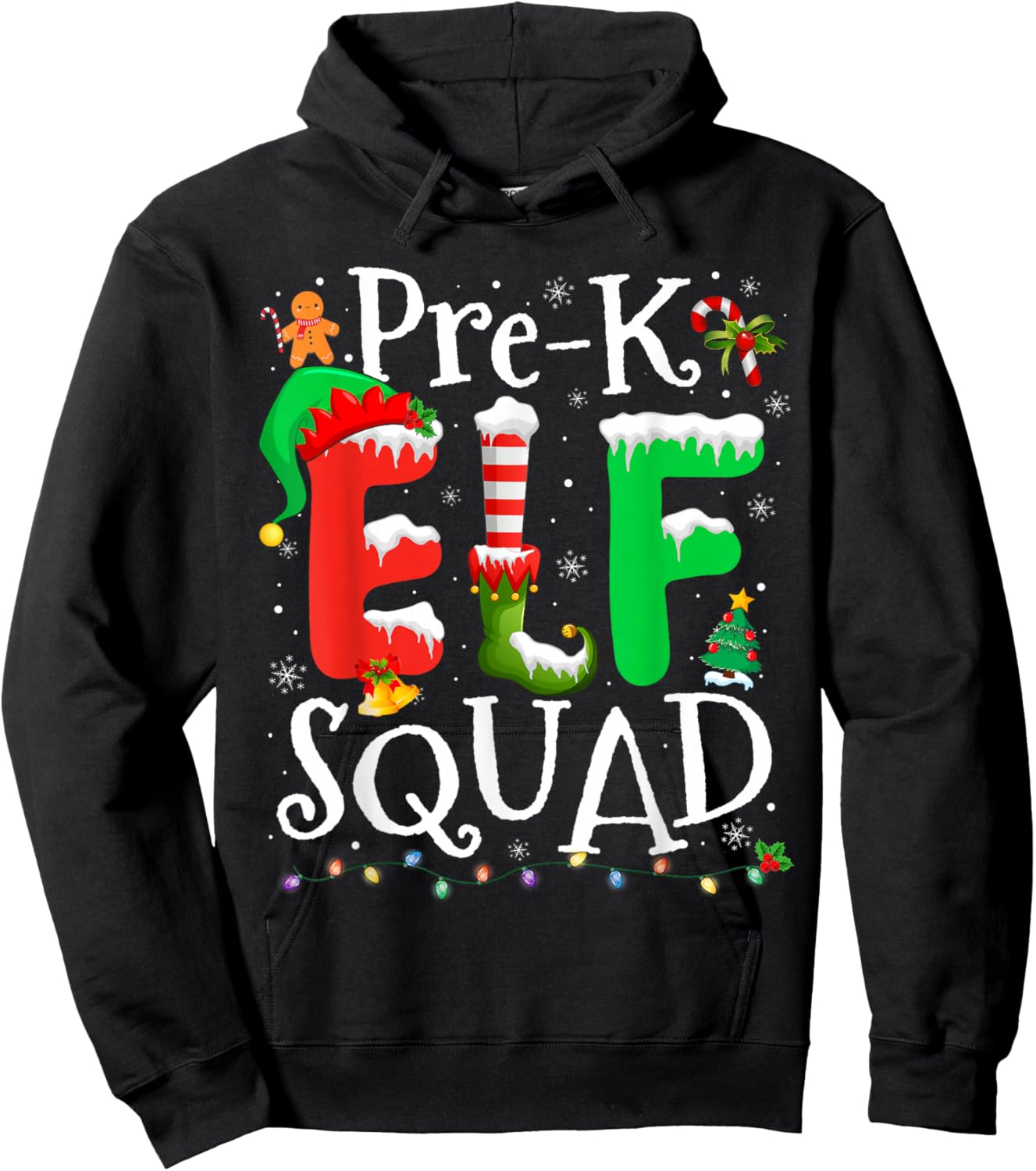 Funny Elf Squad Pre-k Teacher Christmas Child Xmas Hoodie - Hoodie | Black