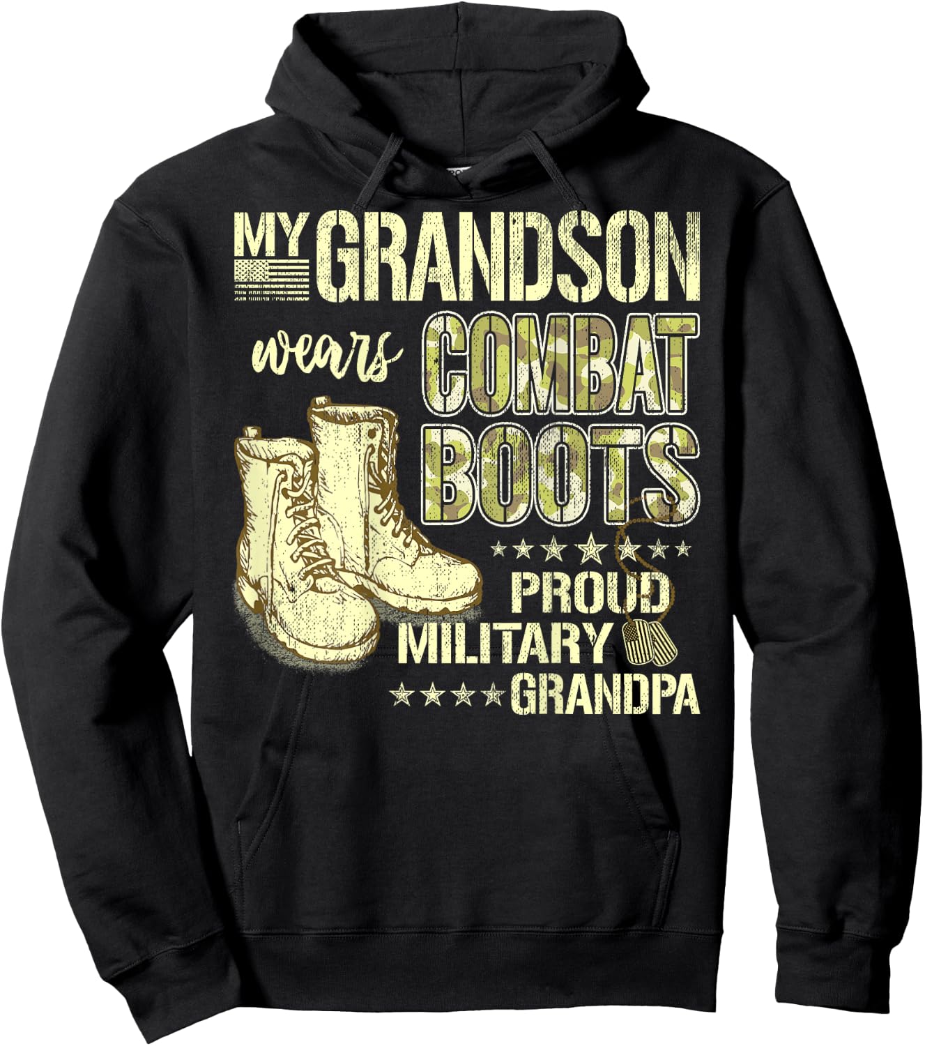 My Grandson Wears Combat Boots - Proud Military Grandpa Gift Hoodie - Hoodie | Black