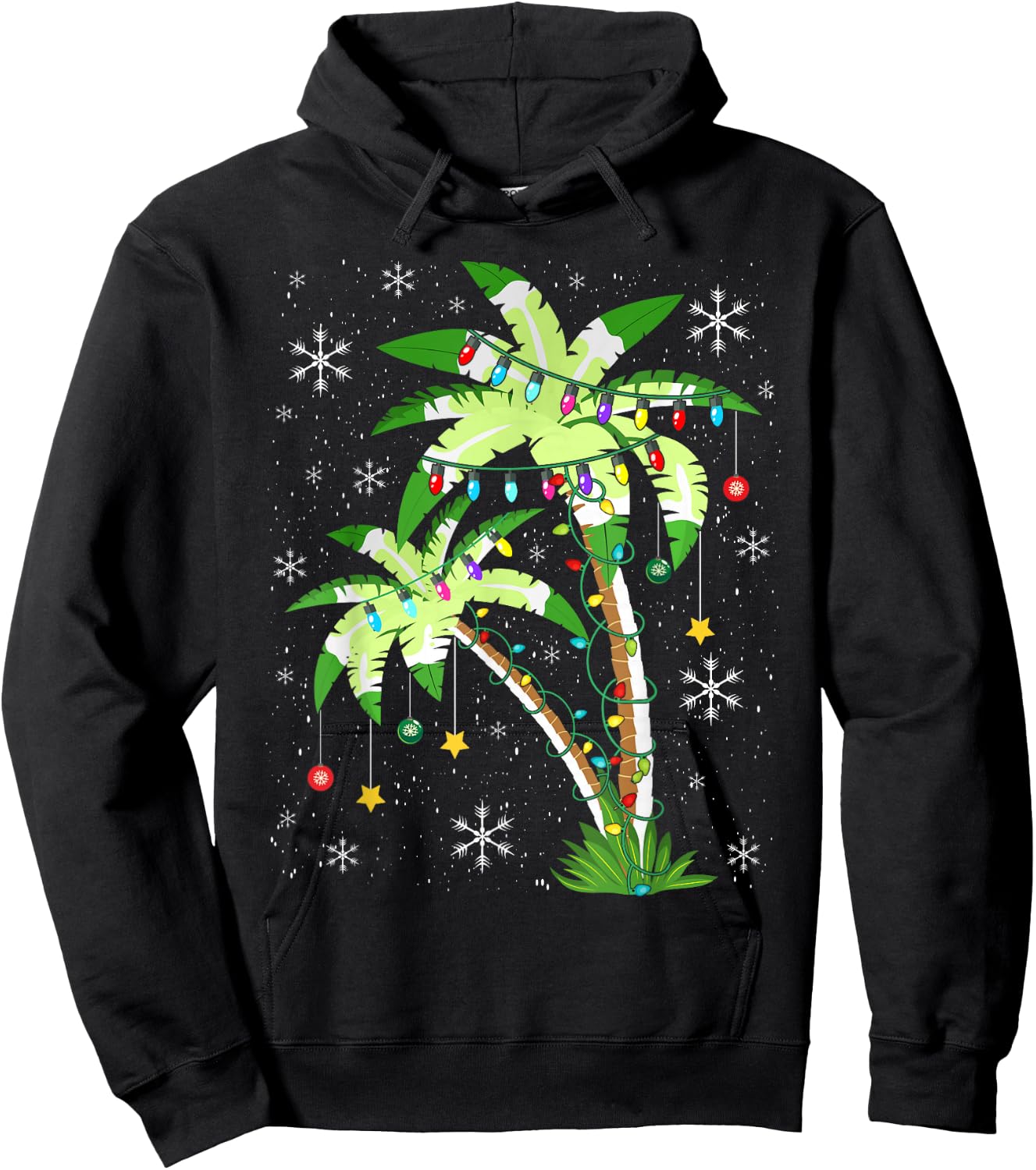 Palm Tree Christmas Lights & Ornaments Hawaii Tropical Xmas Hoodie - Hoodie | Black