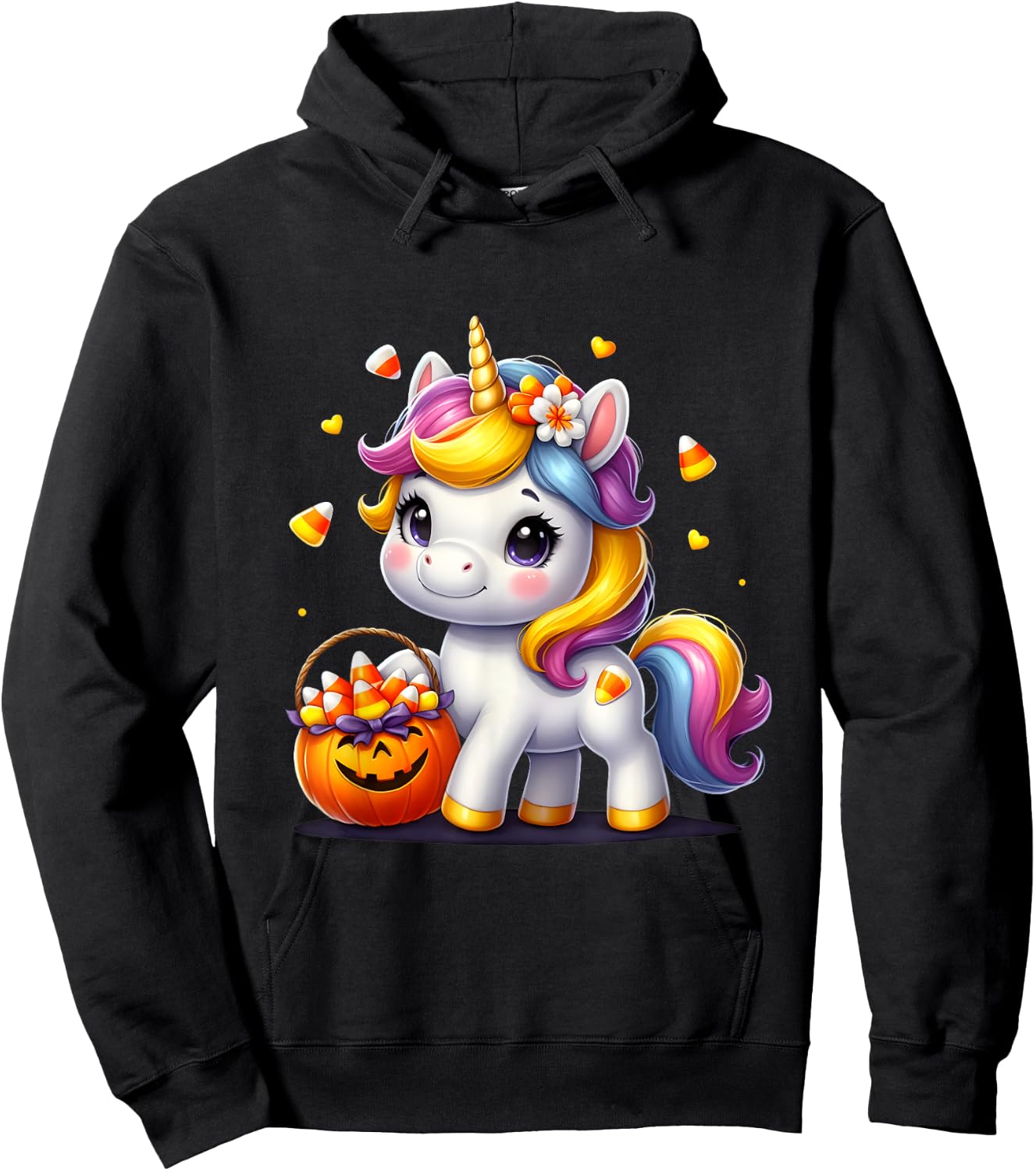 Unicorn Candy Corn Halloween Unicorn Gift Girls Kids Hoodie - Hoodie | Black