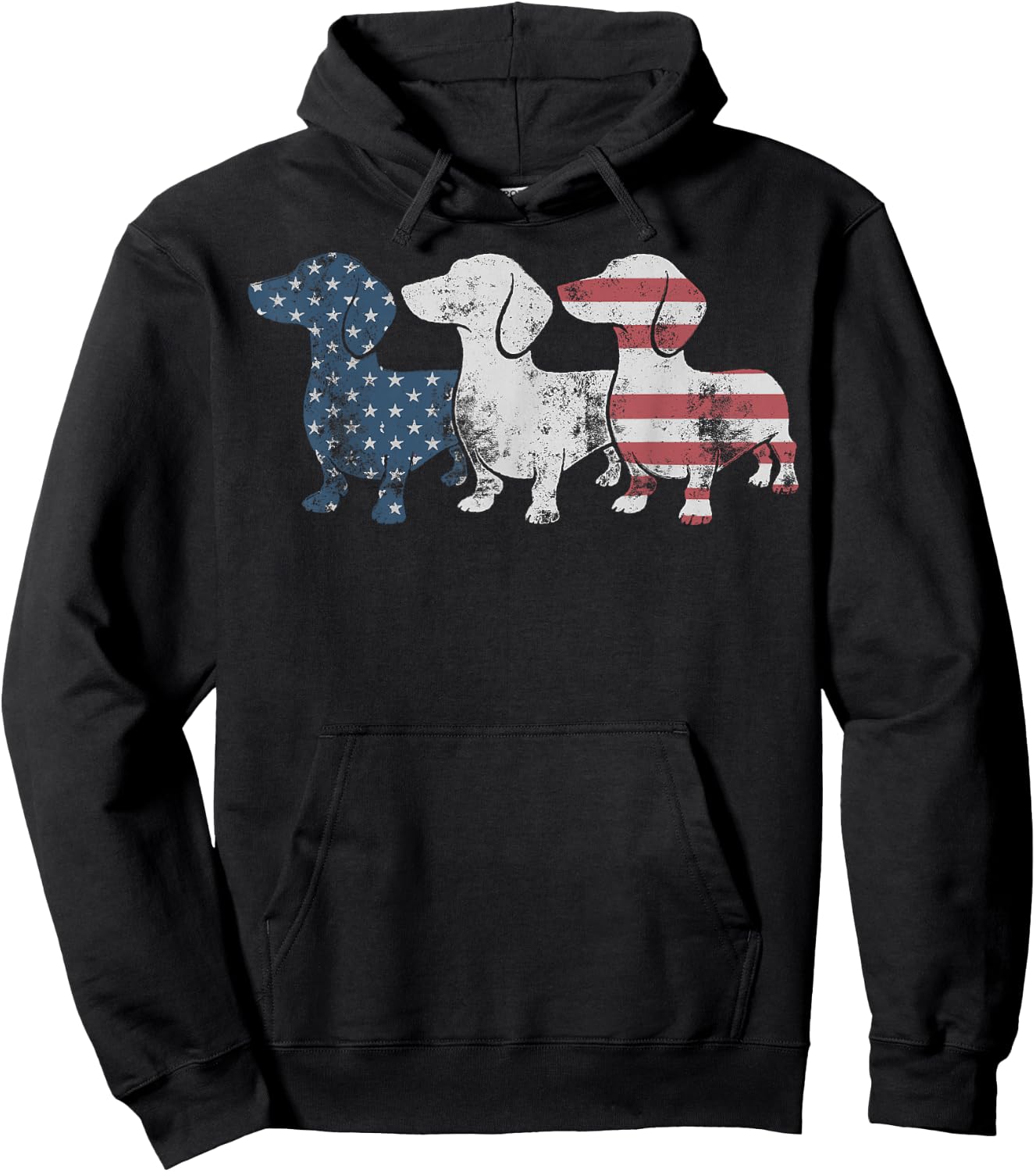 Patriotic Dachshund Dog USA Flag Sunglasses 4th of July Hoodie - Hoodie | Black