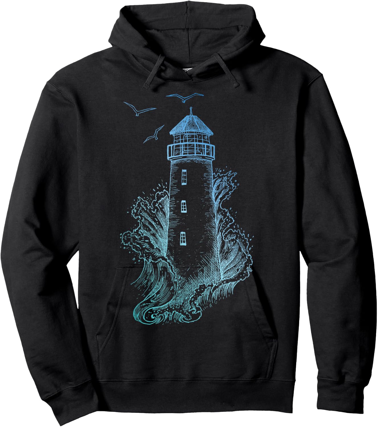 Lighthouse - Pharos Wave and Seagull Hoodie - Hoodie | Black