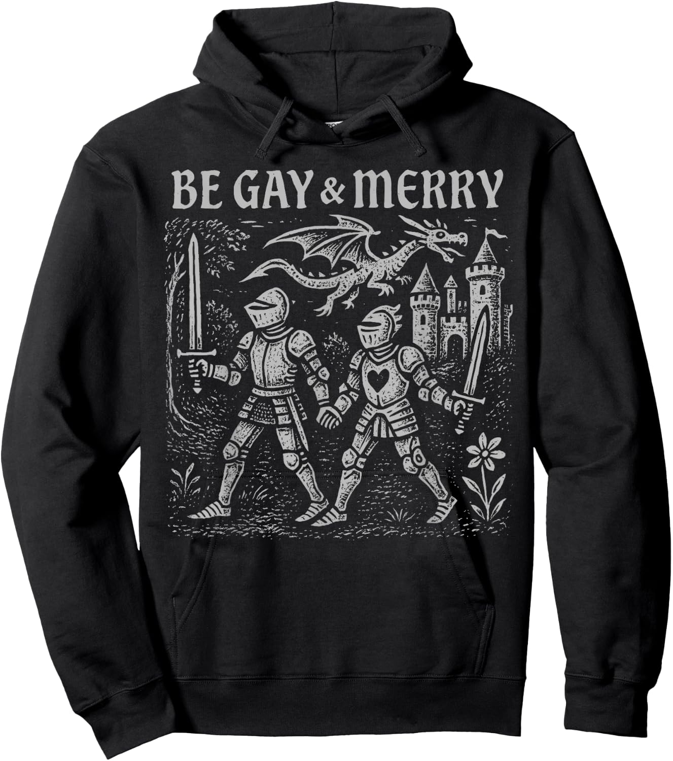 Retro Be Gay and Merry LGBT Pride Medieval Knight Pride Hoodie - Hoodie | Black