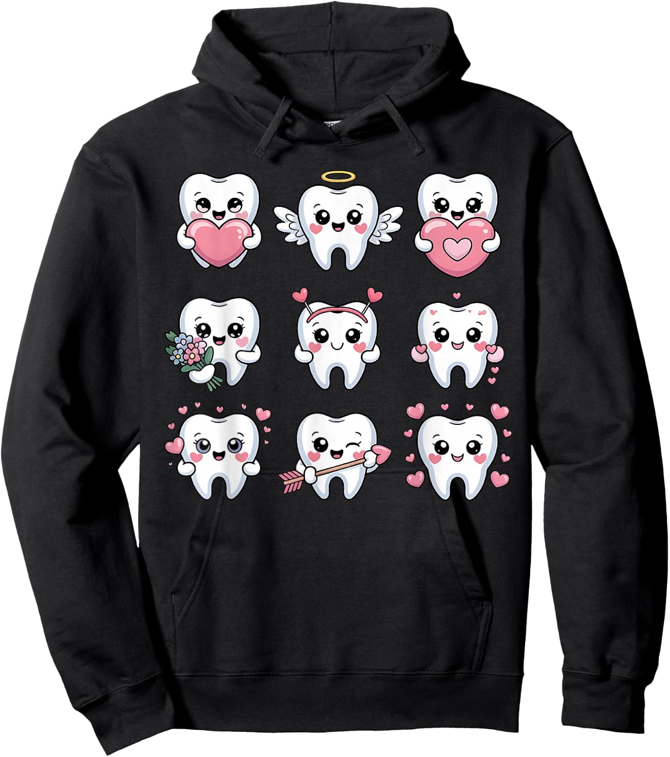 Cute Teeth Valentine Heart Dental Hygienist Dentist Love Hoodie - Hoodie | Black