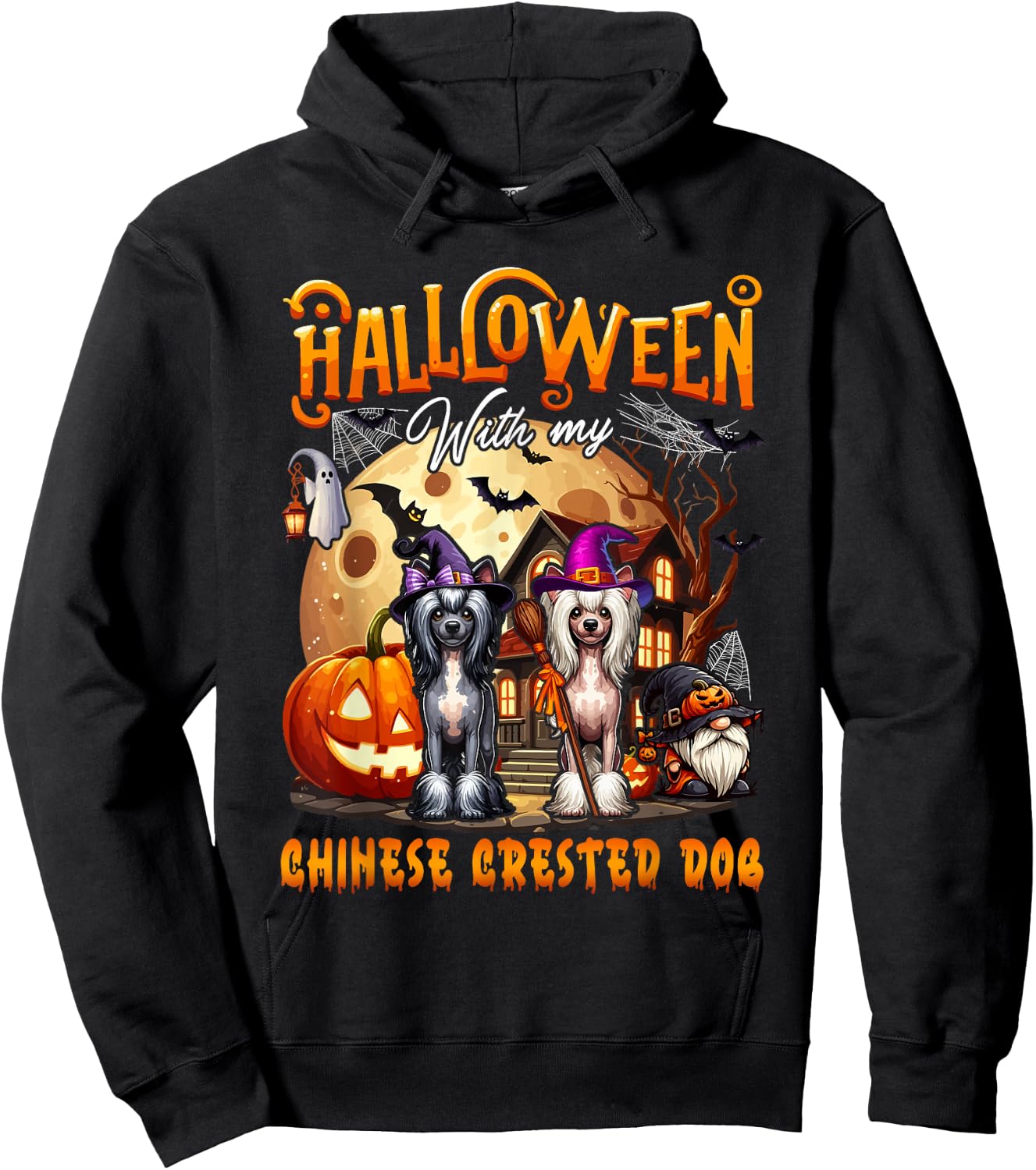 Halloween With My Chinese Crested Cute Dogs Cosplay Witch Hoodie - Hoodie | Black
