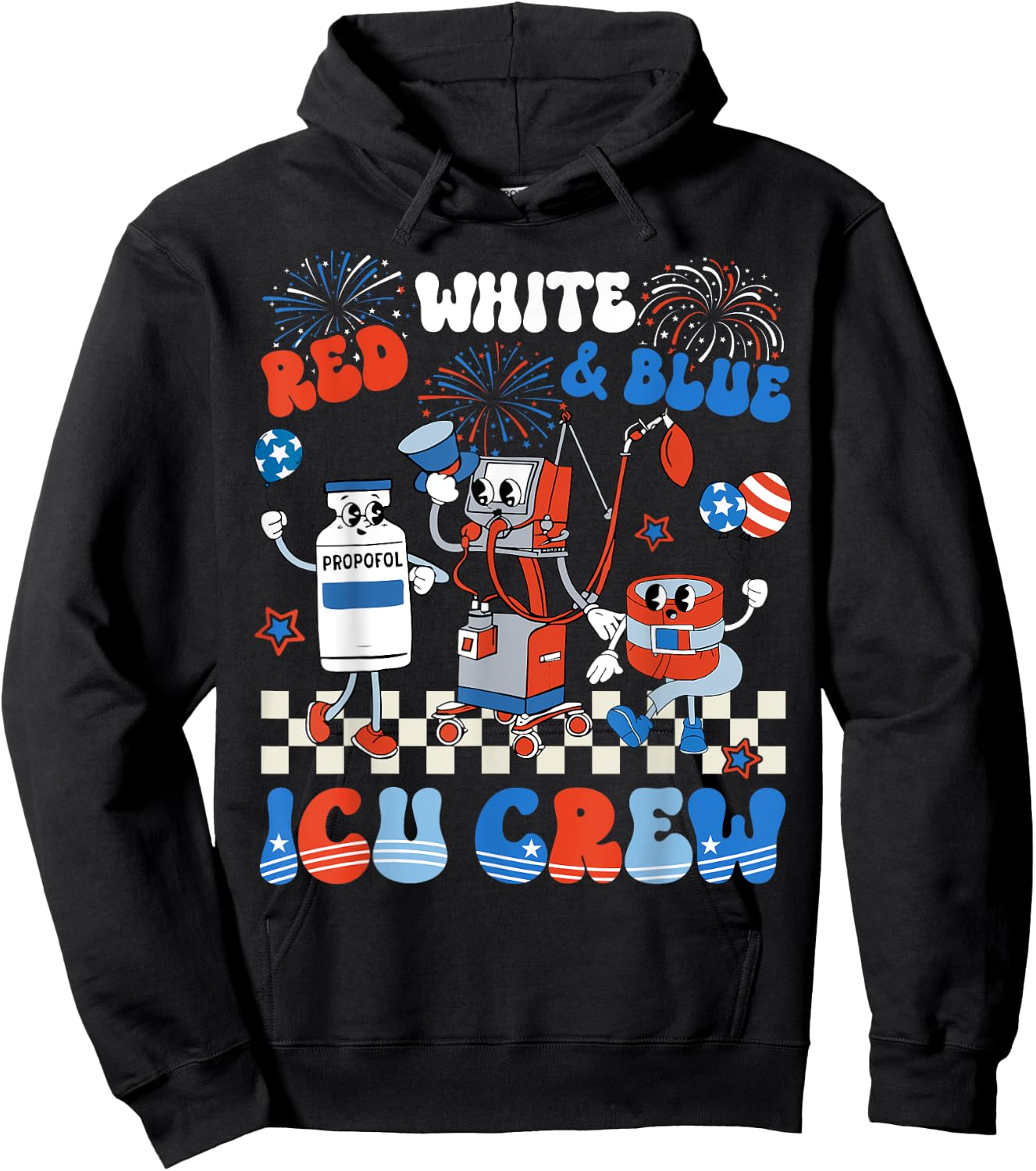 ICU Nurse 4th Of July Independence Day Red White ICU Crew Hoodie - Hoodie | Black
