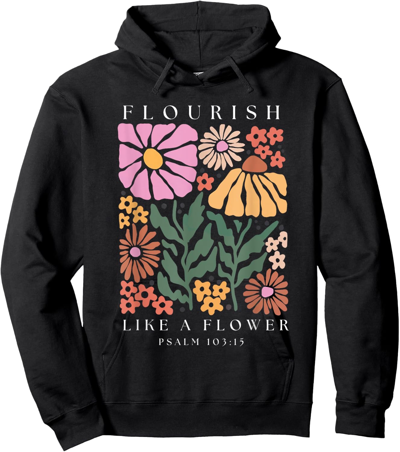 Flourish Boho Christian Shirt Women Bible Verse Jesus Floral Hoodie - Hoodie | Black