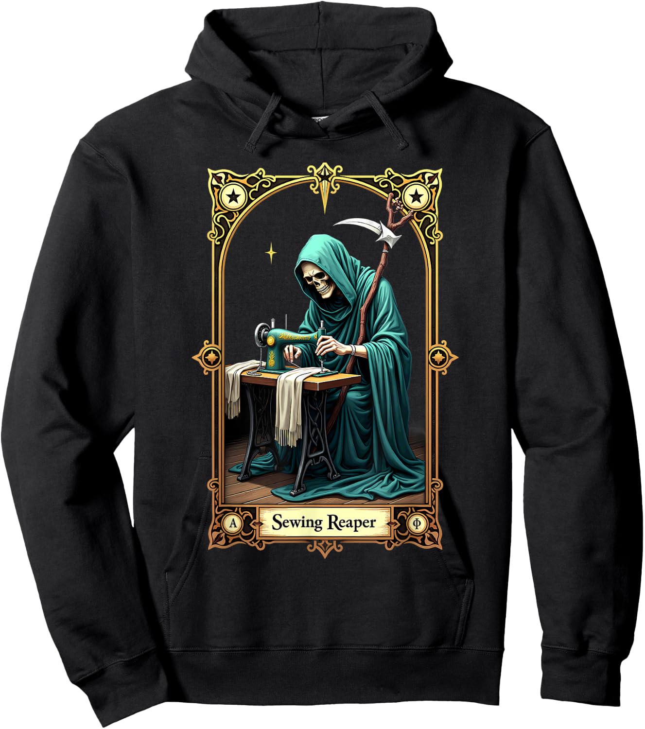 Tarot Card Skeleton Sewing Machine Reaper Hoodie - Hoodie | Black