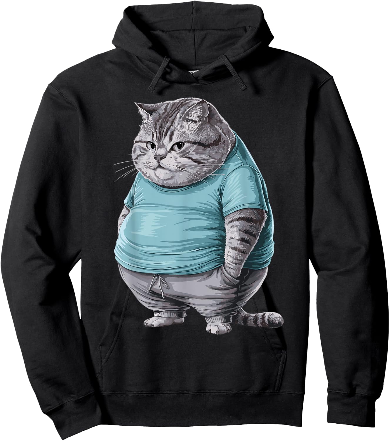 Funny Fat Sad Cat Art Design Fat Kitten Cat Lover Fat Cat Women Girls Kids Hoodie - Hoodie | Black