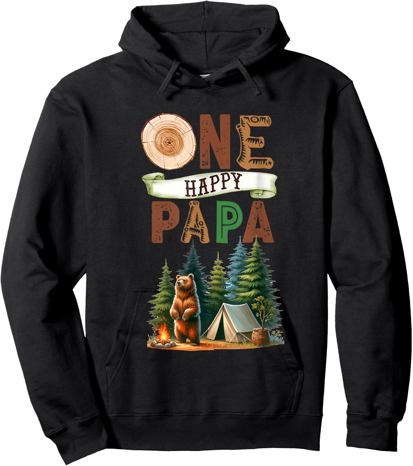 One Happy Papa Camper First Birthday Camping Bear Father Hoodie - Hoodie | Black