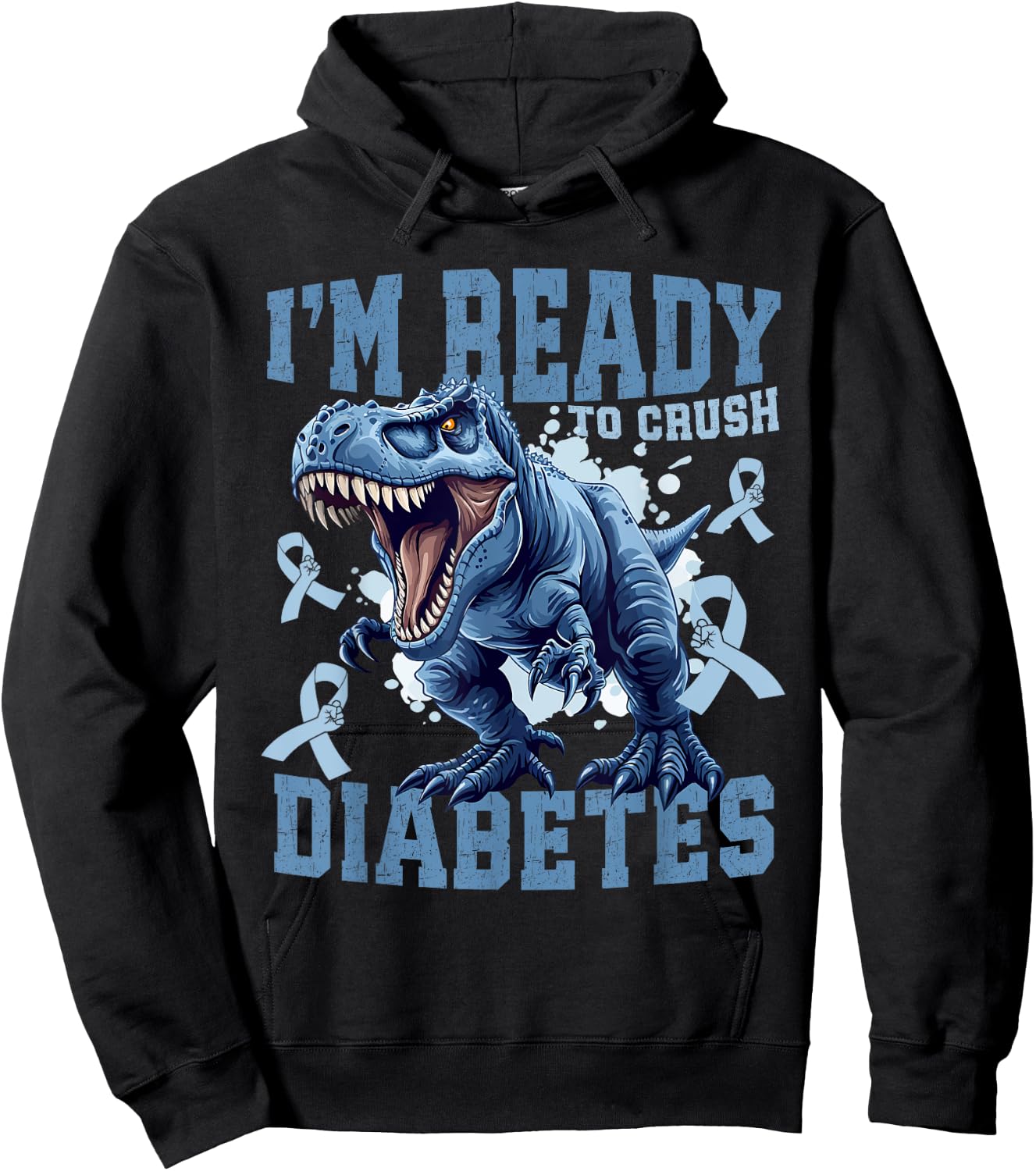 T1D Diabetes Awareness Kids T Rex Hoodie - Hoodie | Black