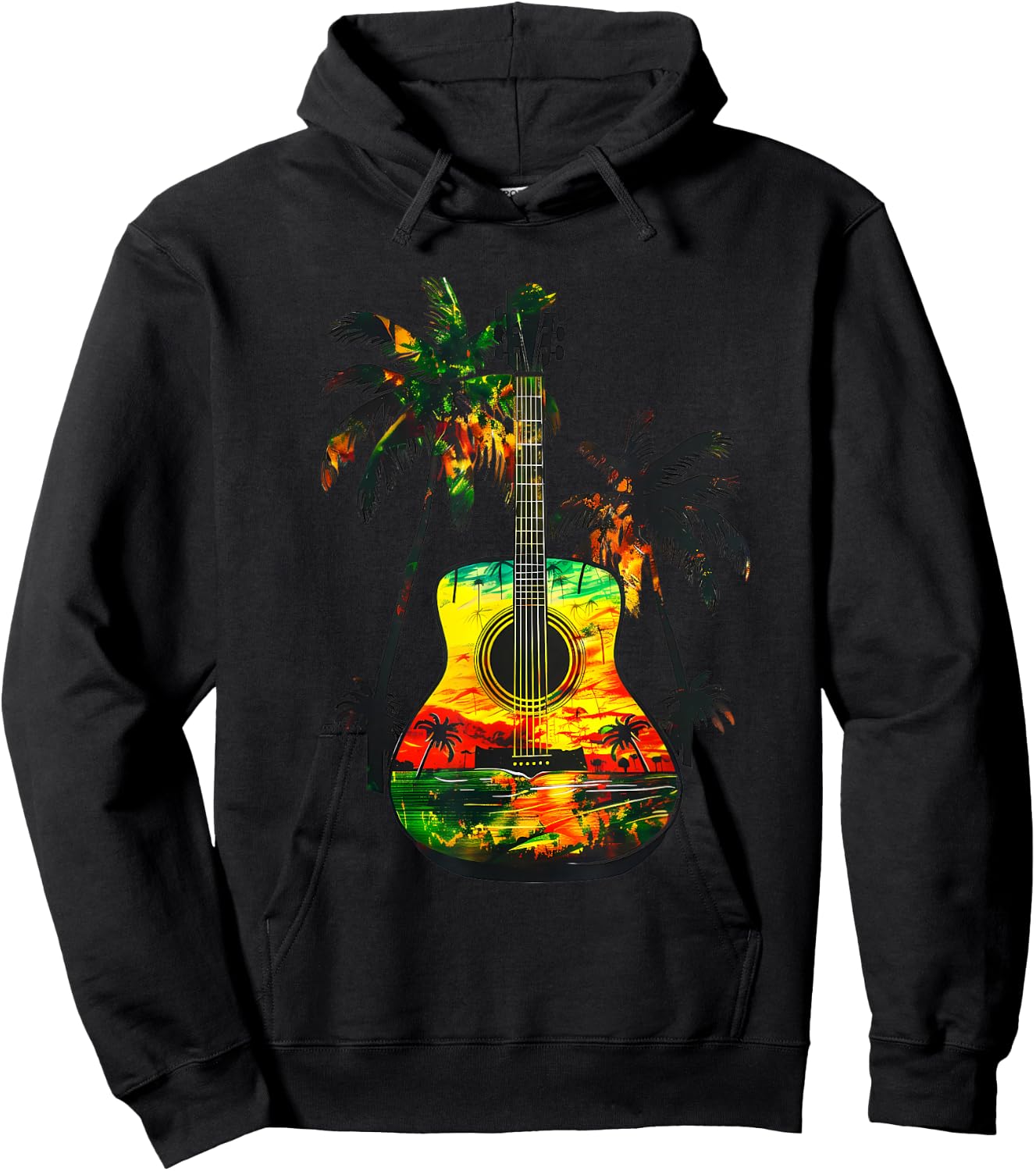 Reggae Music Guitar Rastafarian Roots Rasta Jamaican Hoodie - Hoodie | Black