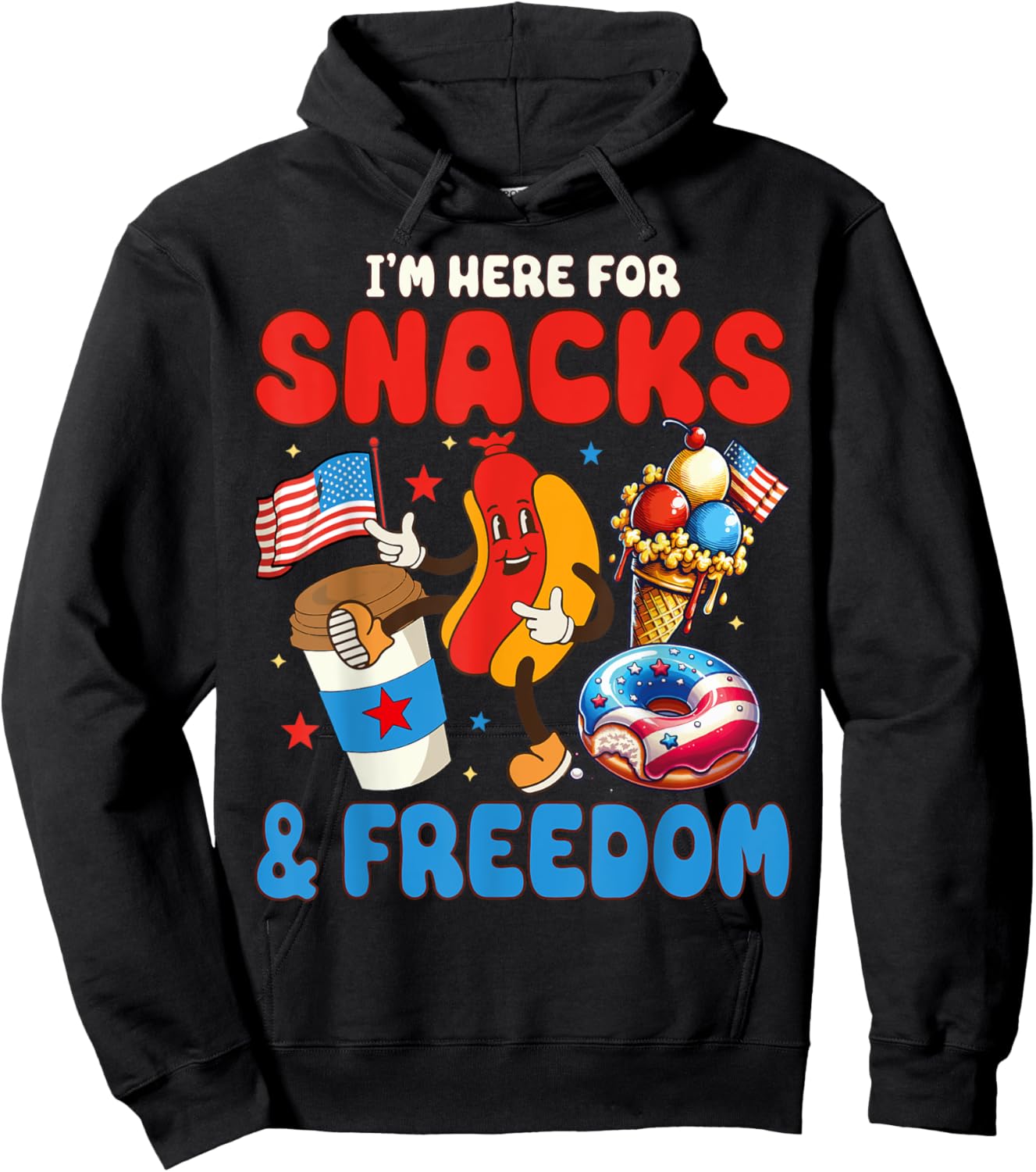 4th of July I'm here for Snacks and Freedom Independence Day Kids Men Hoodie - Hoodie | Black