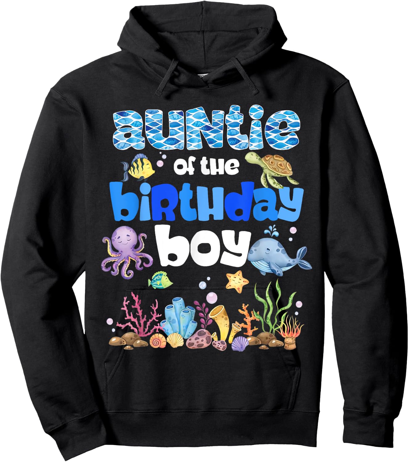 Auntie Of The Birthday Boy Sea Fish Ocean Animals Aquarium Hoodie - Hoodie | Black