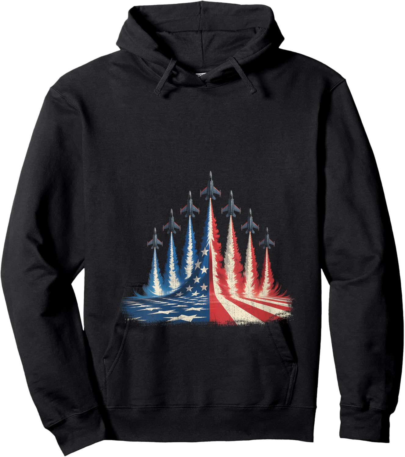 Fighter Jet American Flag 4th of July V-Neck Hoodie - Hoodie | Black