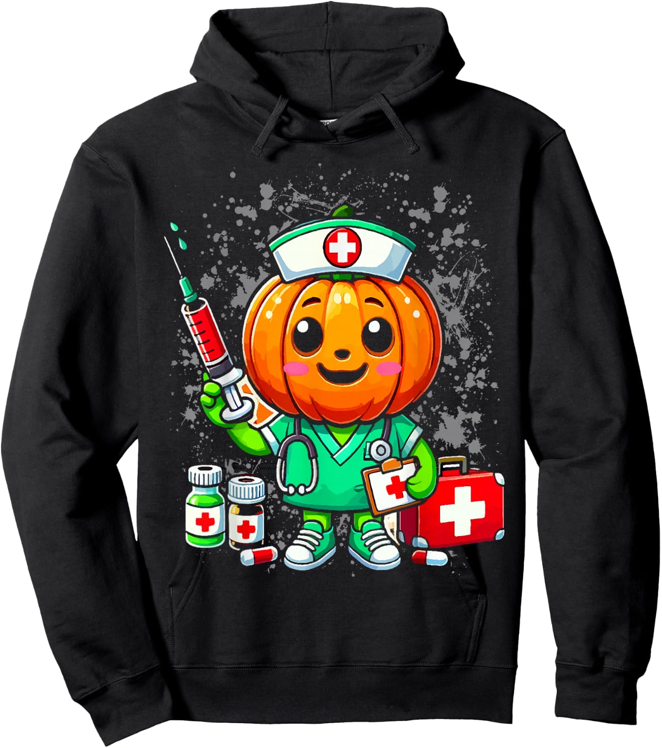 Halloween Nurse Pumpkin Nursing Scrub Top Costume Women Men Hoodie - Hoodie | Black