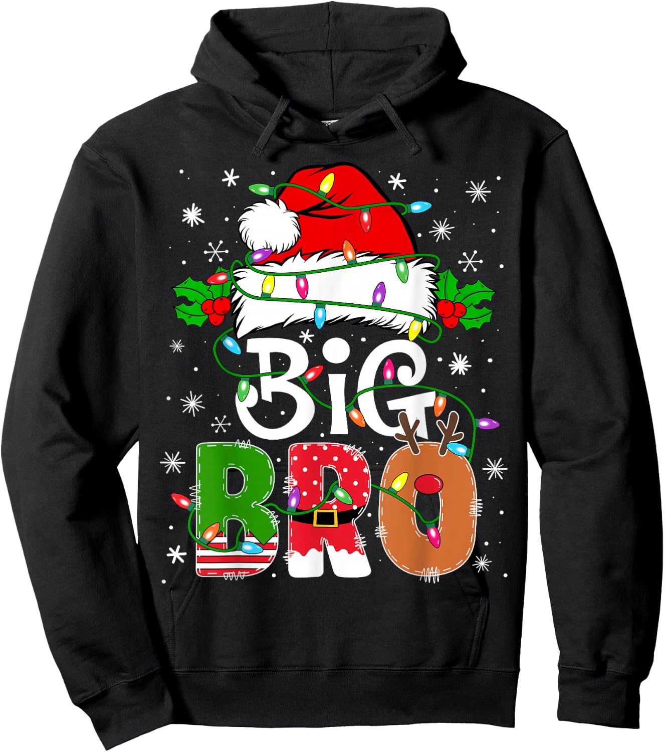 Big Bro Santa New Sibling Brother Announcement Xmas Lights Hoodie - Hoodie | Black