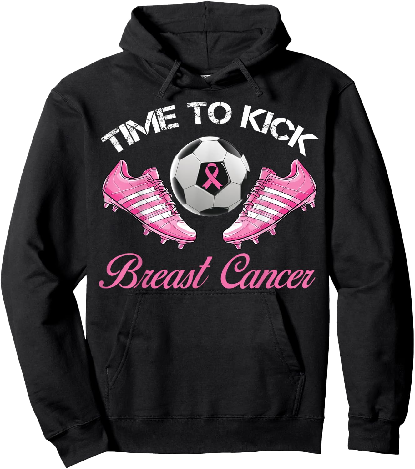 Time To Kick Breast Cancer Soccer Breast Cancer Awareness Hoodie - Hoodie | Black