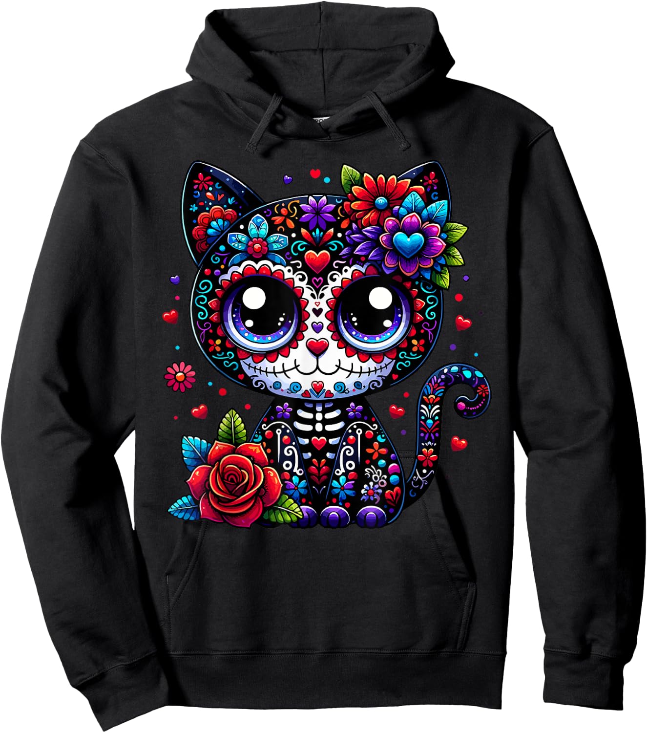 Dia De Los Muertos Cinco De Mayo Cat Sugar Skull Men Women Hoodie - Hoodie | Black
