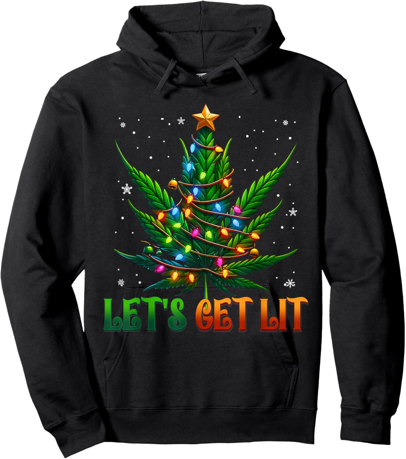 Lets Get Lit Christmas Marijuana Leaf Cannabis Weed Hoodie - Hoodie | Black
