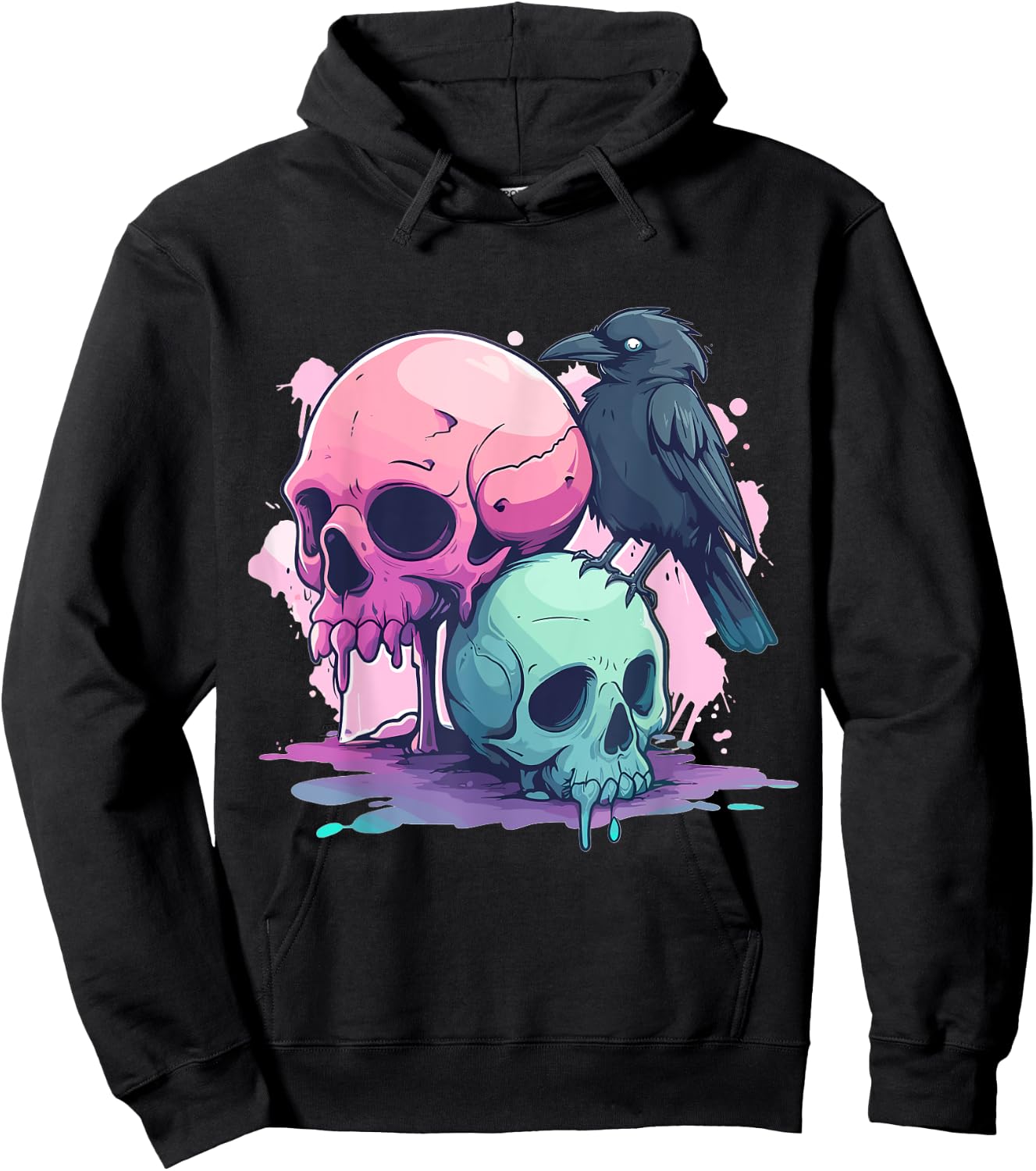 Goth Pastel Cute Creepy Kawaii Skull And Crow Vaporwave Hoodie - Hoodie | Black