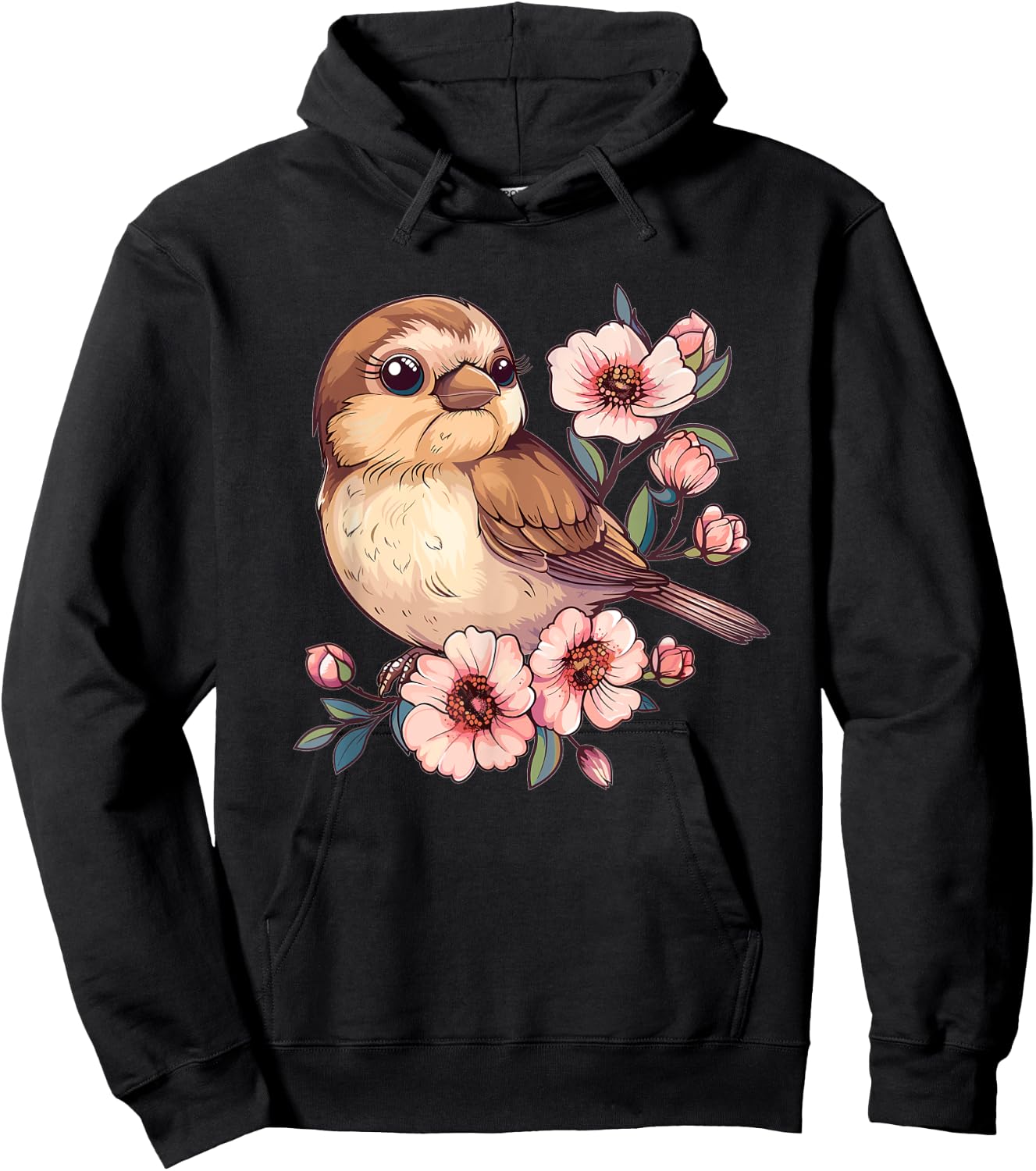 Cute Sparrow With Flowers I Sparrow Hoodie - Hoodie | Black