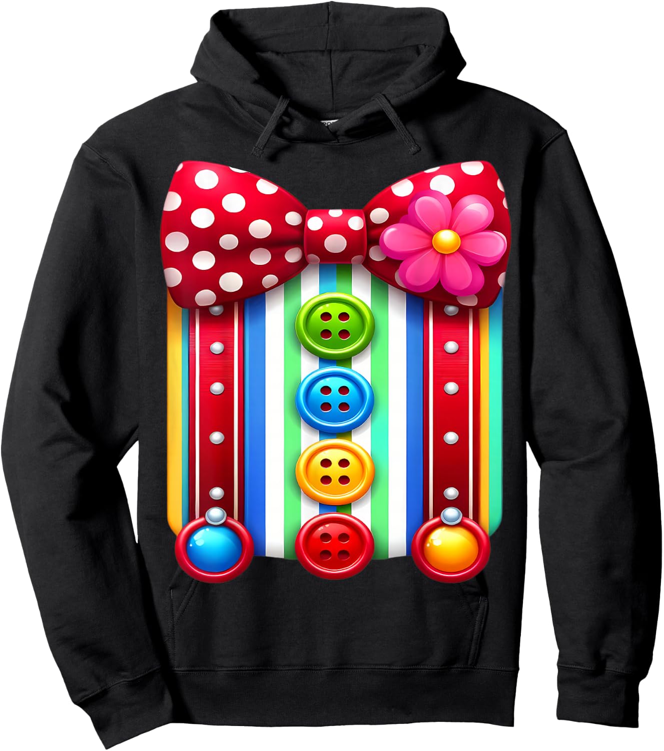 Colorful Clown Costume Funny Bow Tie and Buttons Design Hoodie - Hoodie | Black